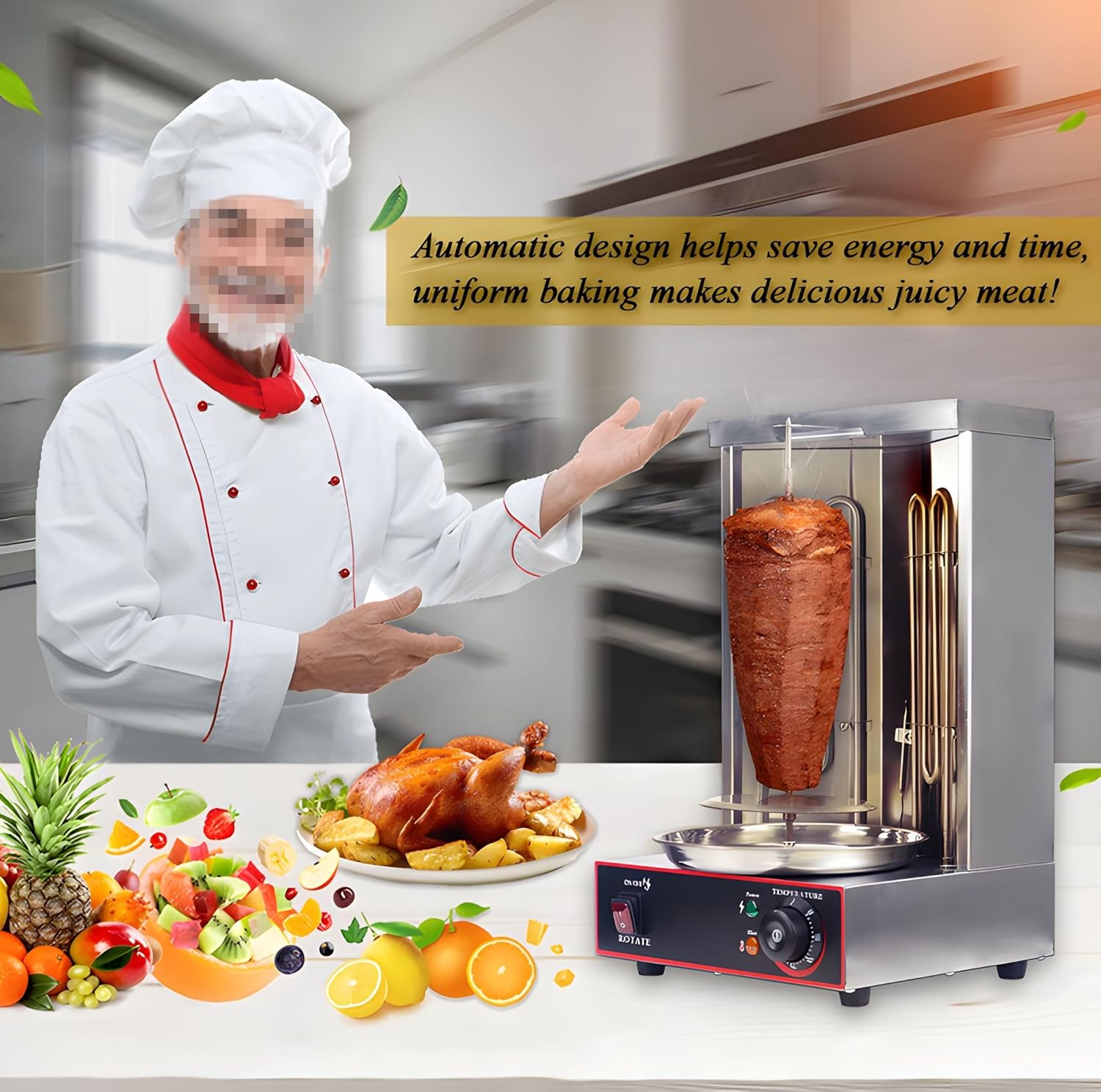 Electric Shawarma Grill Machine Vertical Broiler Gyro Machine Rotating Doner Kebab Machine with 2 Burners for Home Restaurant Kitchen Parties