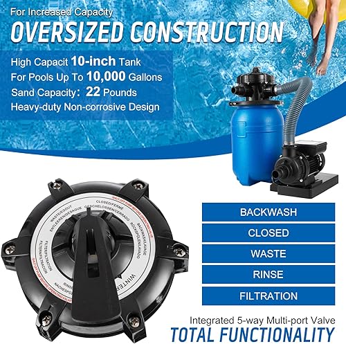 Miniatura 4 de Bomba de filtro de arena de 10 pulgadas, bomba de piscina de 13 HP, 2640 GPH de alto flujo, bomba de filtro de arena para piscina sobre el suelo,