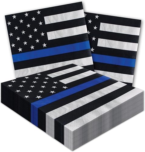 Havercamp Police-Thin Blue Line Luncheon Napkins (48 Pcs.)! Printed in the Official Thin Blue Line Flag Pattern. 48 Large Police Dinner Napkins.