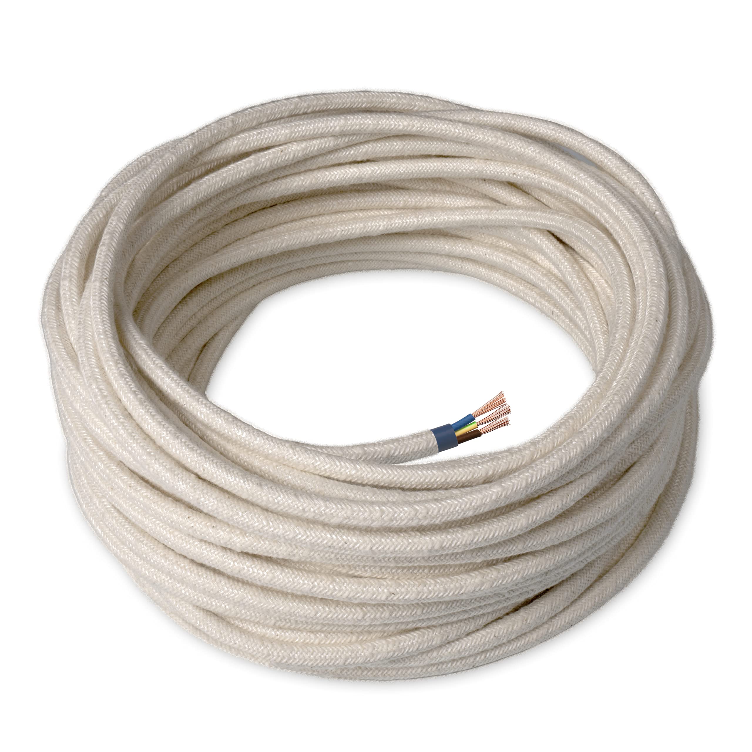 Amarcords - Cable de tela color NEGRO, redondo, seda, 10 metros, con tierra 3x0,75 - Hilo eléctrico textil de color estilo clásico para lámparas bricolaje y iluminación vintage. — view 21