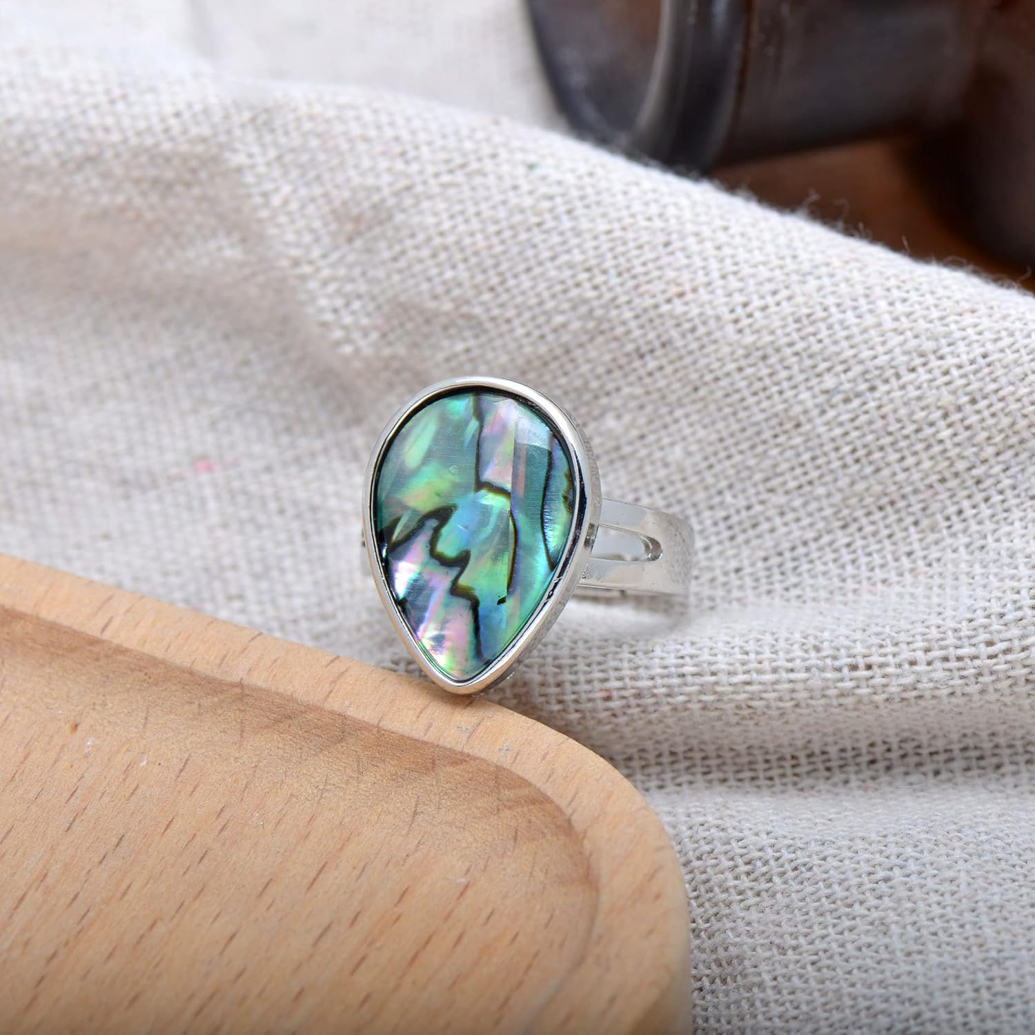 Joseph Brothers Teardrop Abalone Shell Ring for Women, Open Shank Size 7.5-8.5 - Image 2