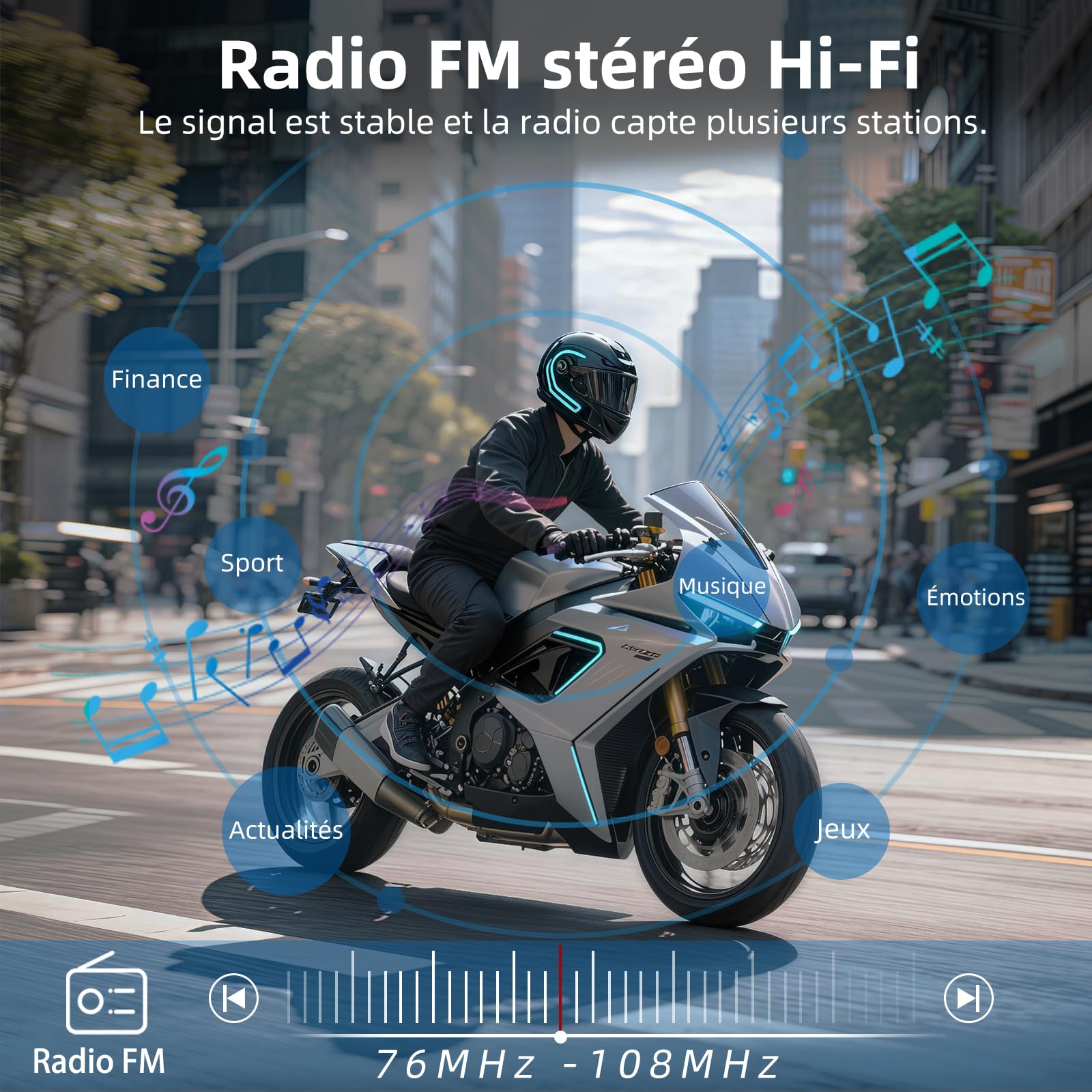 X2 Intercom de moto, système d'interphone intégré, casque Bluetooth pour moto jusqu'à 4 motos, avec pièces Hi-Fi, musique, radio FM, assistant vocal AI, étanche IP67