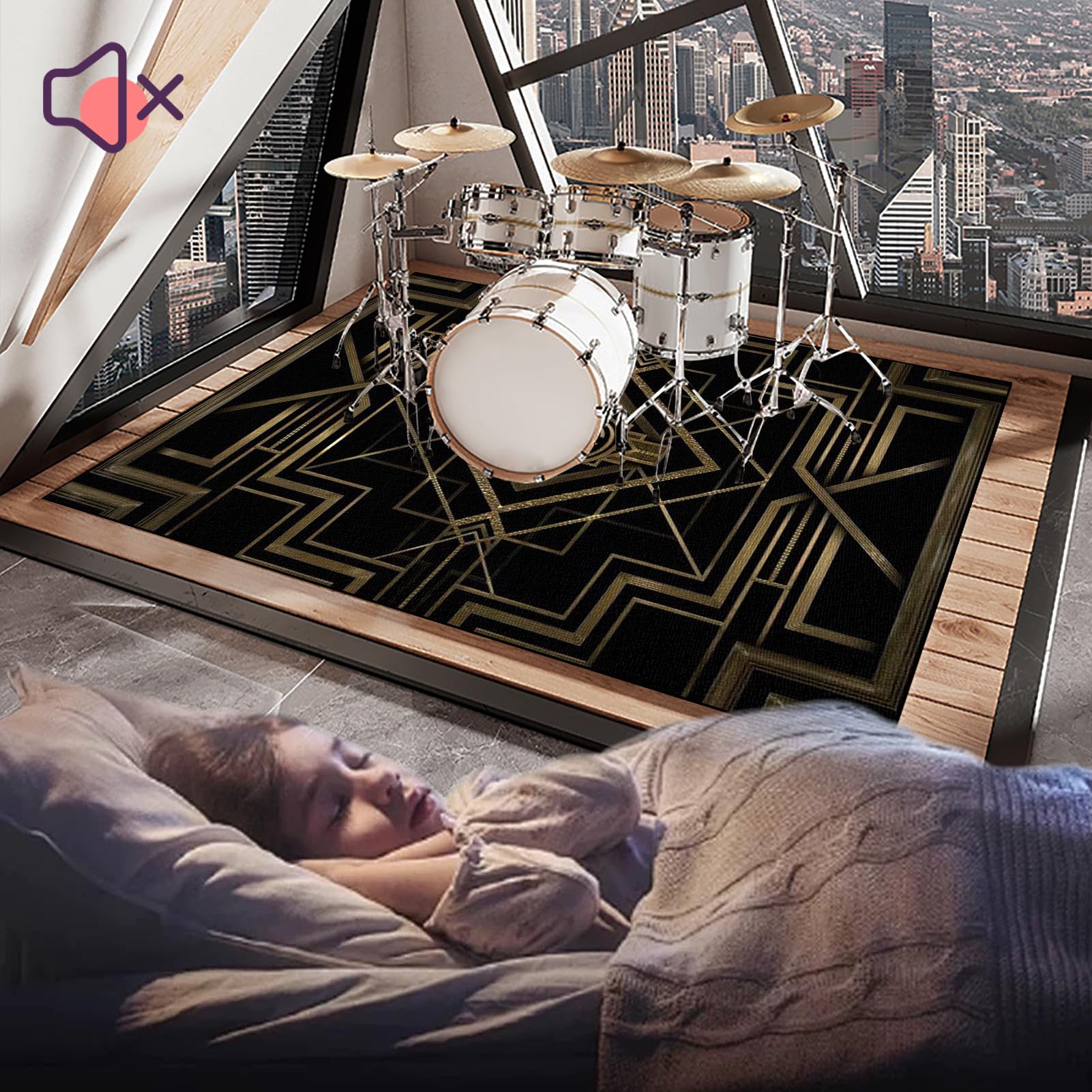 Trommel Teppiche Drum Teppich 160 x 120 cm Schallschutz Teppichmatte Drum Rug rutschfeste Drum Matte für Akustik Schlagzeug Drum Kits Bass Drum Elektronisch Snare Klavier Musikinstrumente Teppich