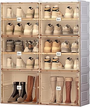 ANTBOX Portable Shoe Rack Organizer for Closet Entryway, Stackable Sneaker Storage Shoe Cabinet with Magnetic Clear Door, Large Plastic Storage containers Bins with Lids 5 Tiers 20 Pairs