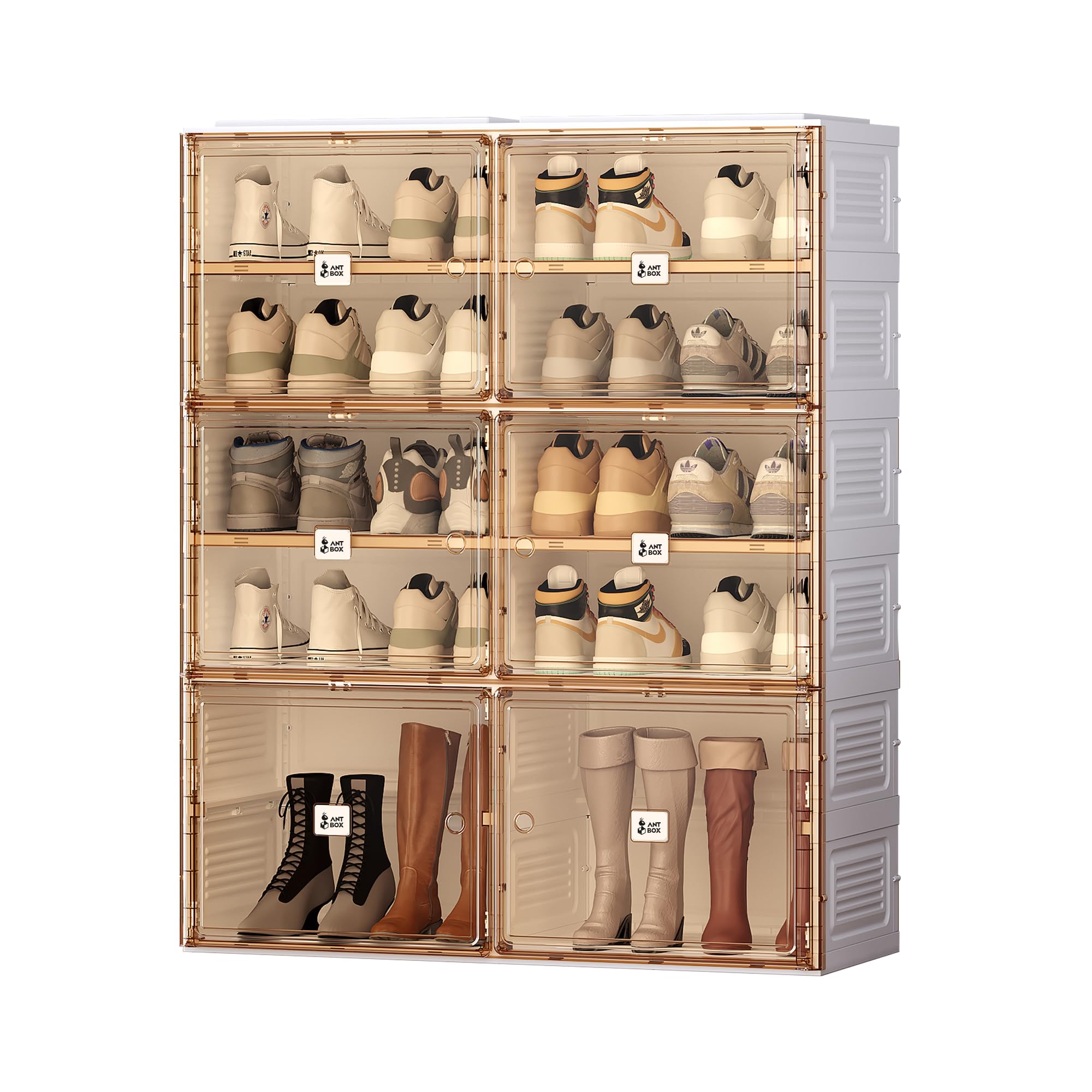 ANTBOX Portable Shoe Rack Organizer for Closet Entryway, Stackable Sneaker Storage Shoe Cabinet with Magnetic Clear Door, Large Plastic Storage containers Bins with Lids 5 Tiers 20 Pairs
