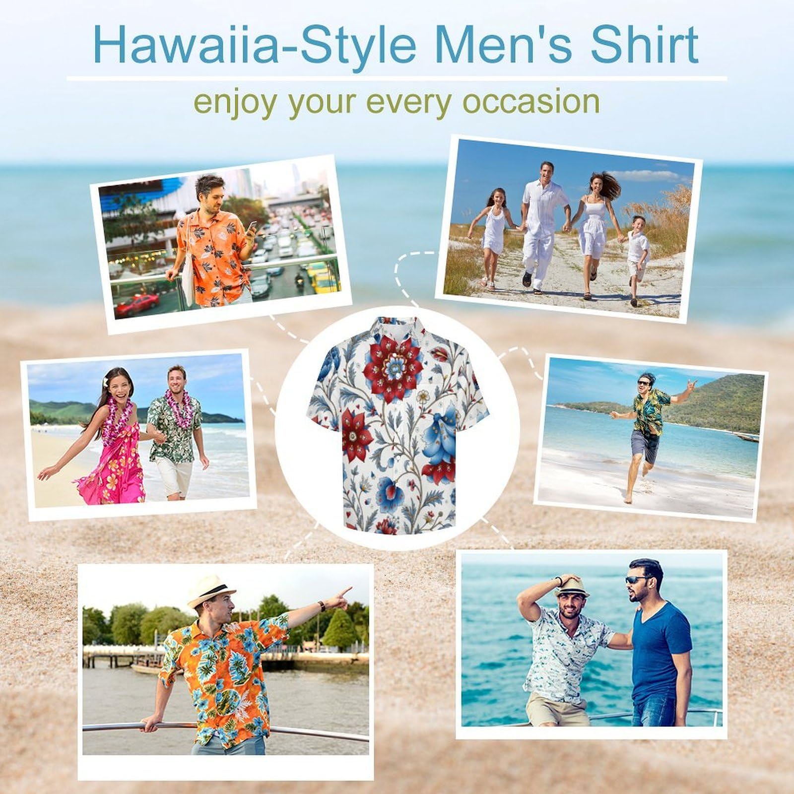 Camicie a Maniche Corte da Uomo - Camicie da Spiaggia con Stampa Elegante Floreale Artistico Tradizionale, Funky Estiva Cool Camicia Hawaiana Monopetto Camicia S-7XL