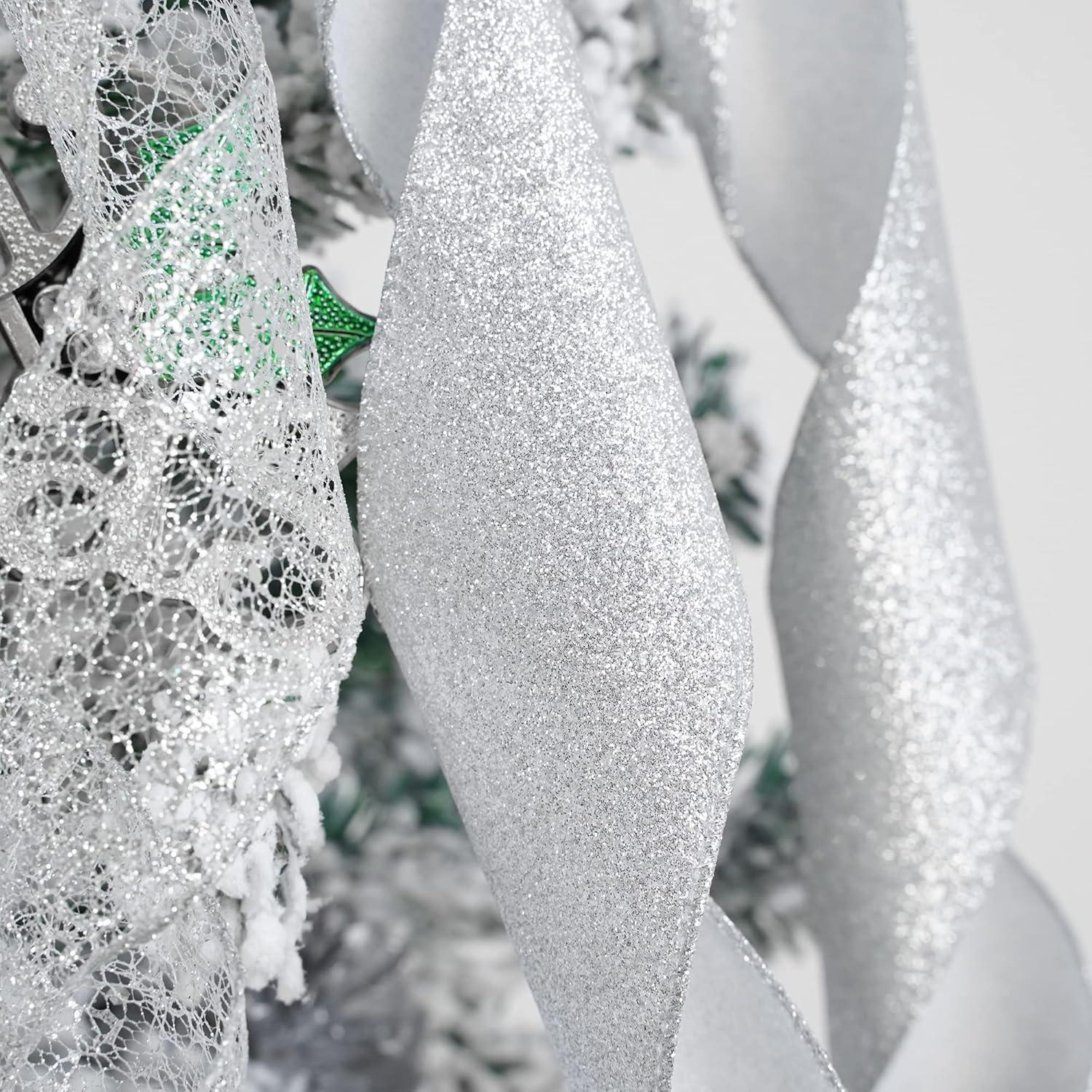 MEEDEE Silver Christmas Tree Topper Silver Glitter Christmas Bows 12" Wide Snowflake Ribbon Bow Silver Christmas Bows Silver Tree Topper Silver Bows for Christmas Tree (1 Pack)