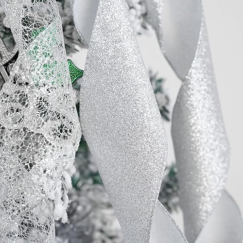 Miniatura 7 de MEEDEE Lazos de Navidad plateados para árbol, gran lazo plateado, 12 pulgadas de ancho, lazo plateado para árbol de Navidad, lazo de red plateada