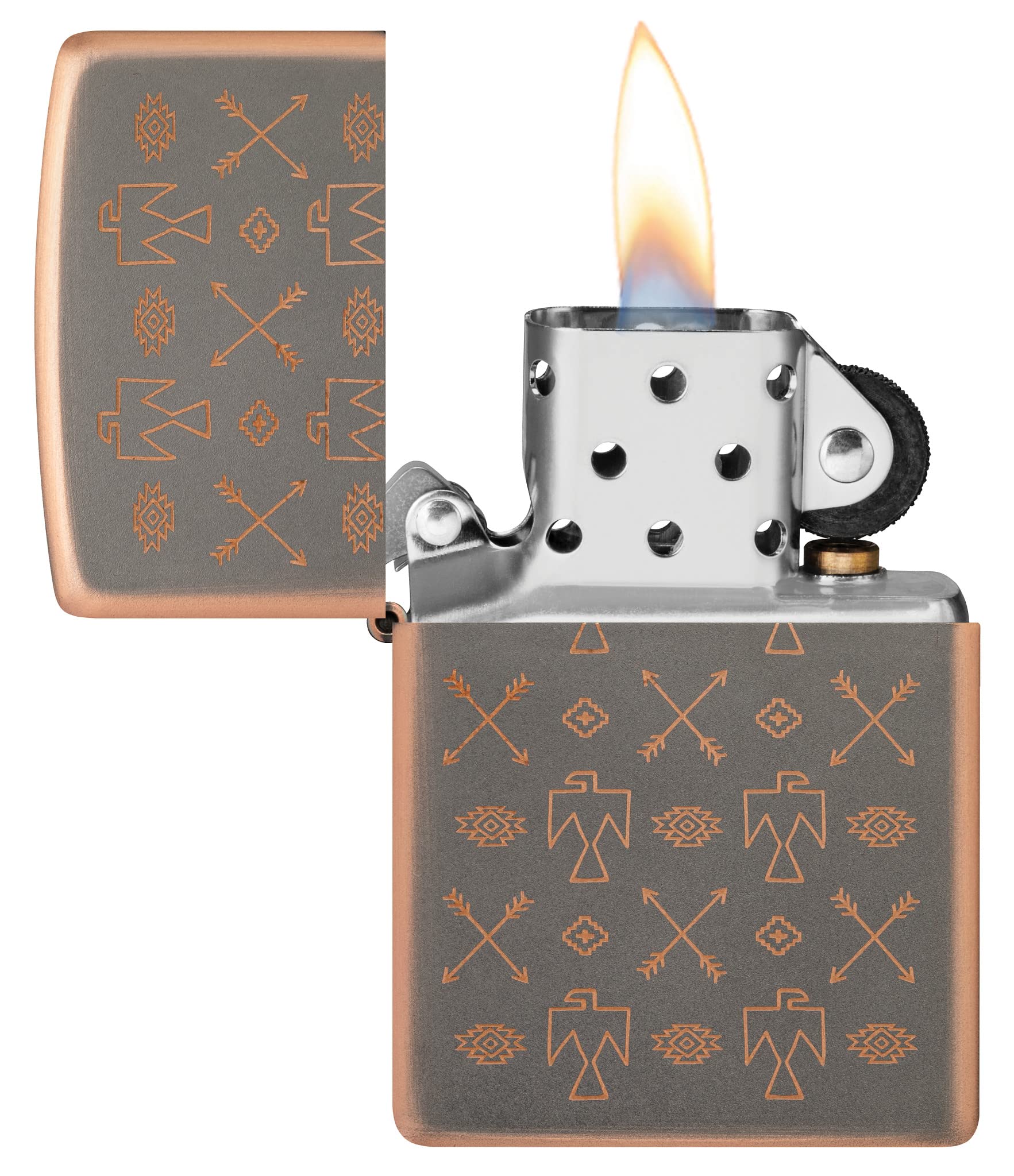 Zippo Sturmfeuerzeug - Indian Pattern, Rustic Bronze, Laser Engrave - Nachfüllbar - Wiederverwendbar - Windfestes Design - Geschenkbox - Made in USA
