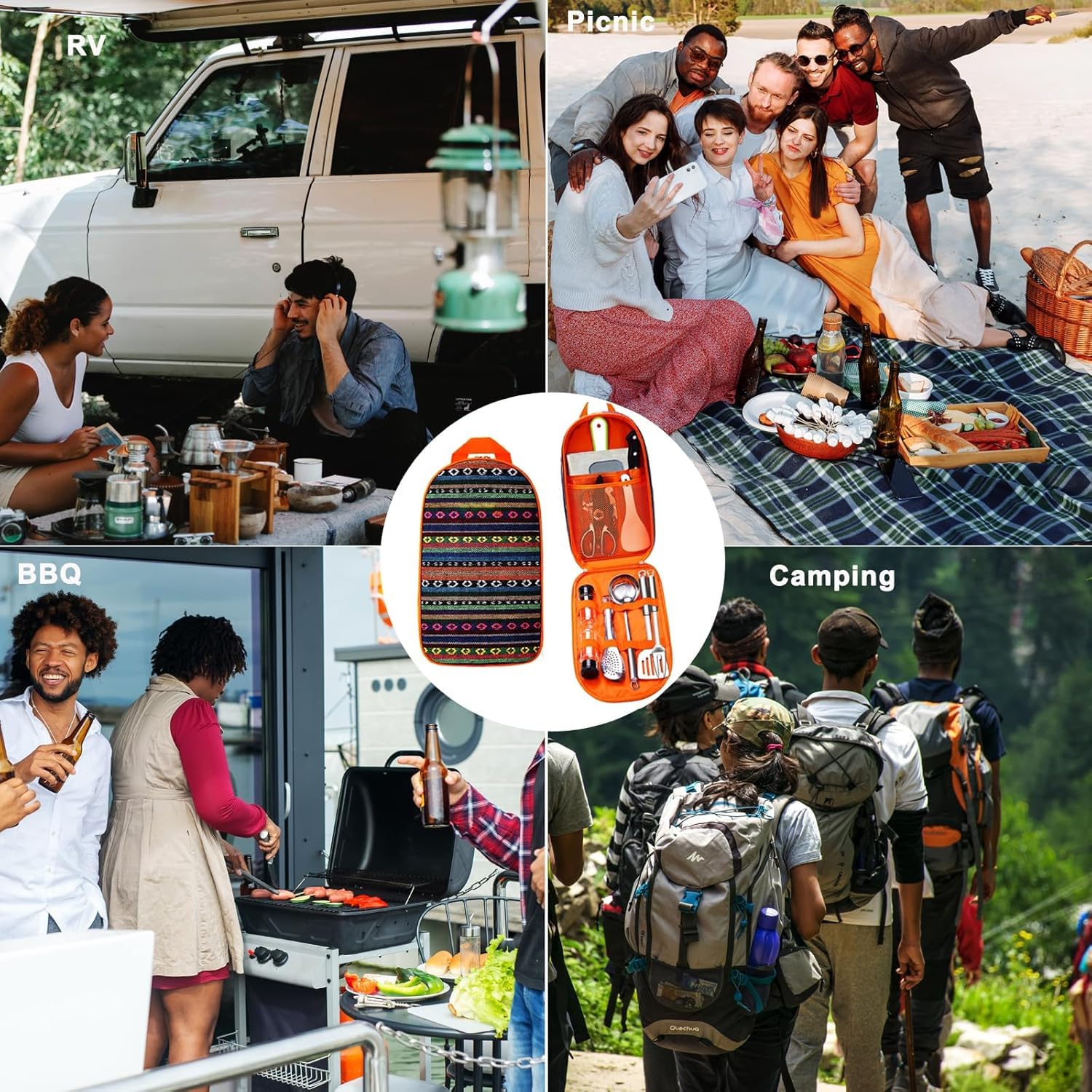 17PCS Portable Camping Kochgeräte Set - Camping Essentials mit Edelstahl, Mischfarben, 17PCS Größe - Mess Kit für Reisen, Picknicks, Wohnwagen, Grills, Wandern