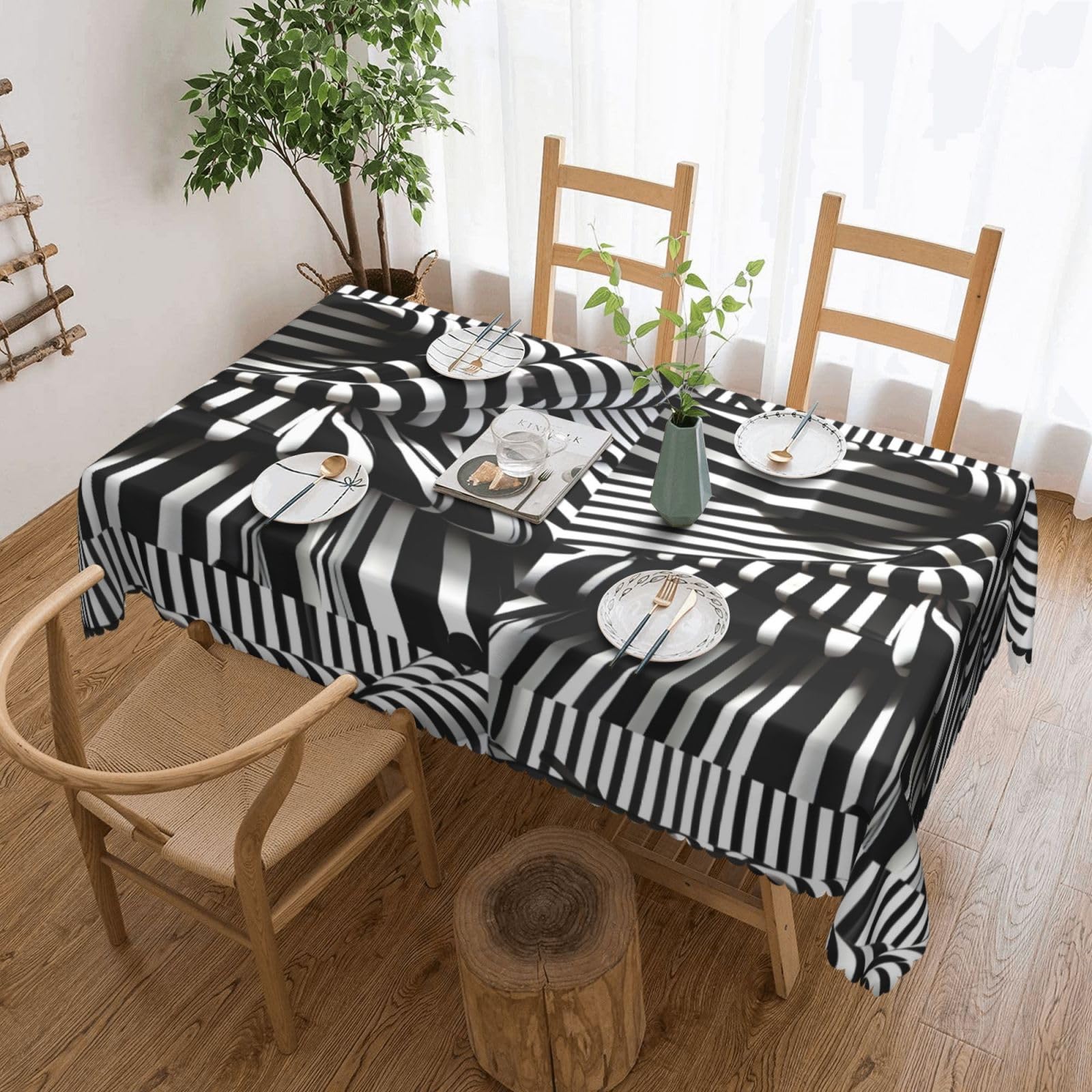 Nappe rectangulaire en tissu anti-plis à rayures pour protéger vos tables