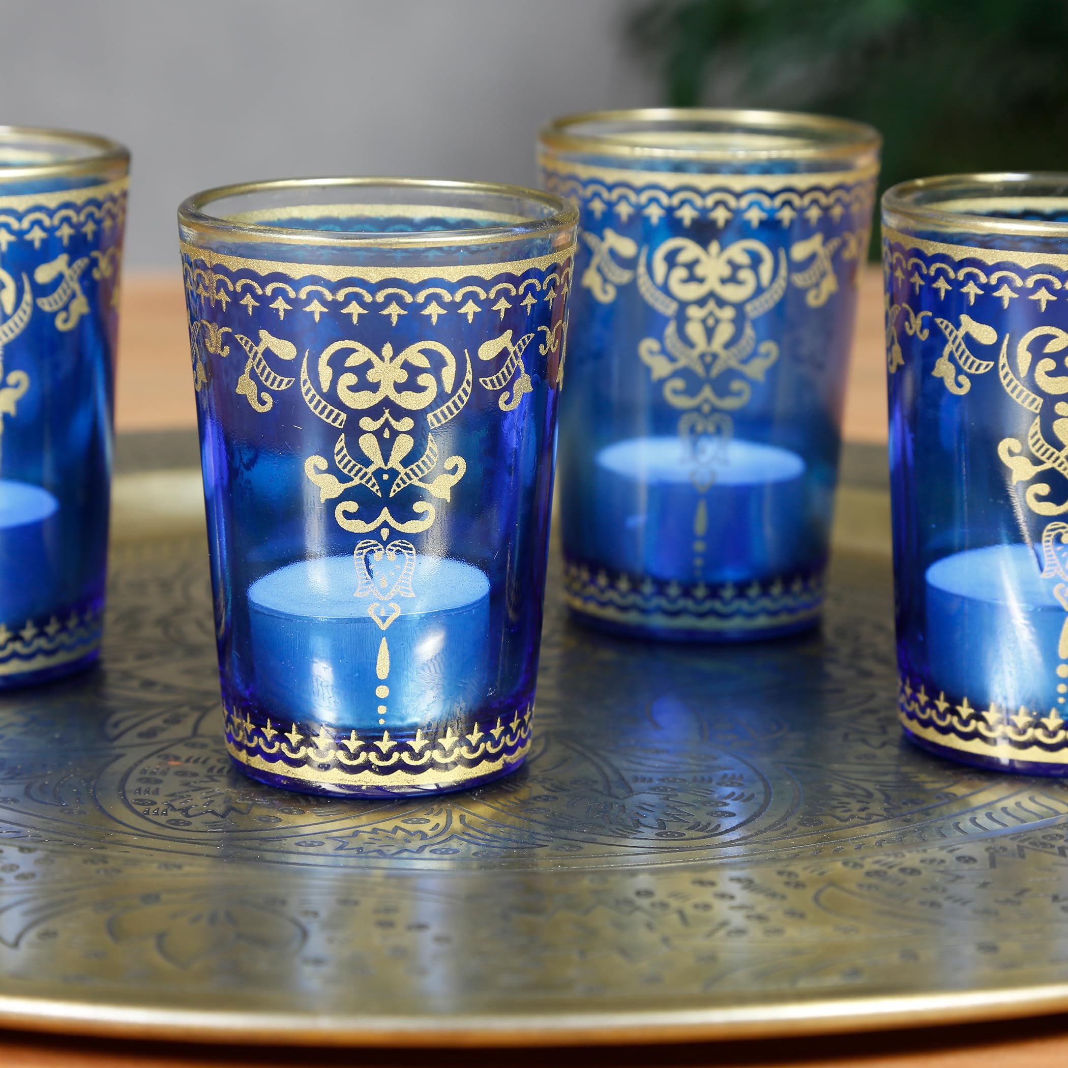 Photophore en Verre - Verres décoratifs maritimes, Set de 6 Verres Bleu déco Or DIY