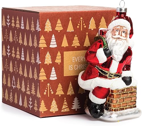 Every Day is Christmas - Adornos de vidrio soplado, simpáticas figuras hechas a mano para decoración del árbol, Papá Noel con chimenea