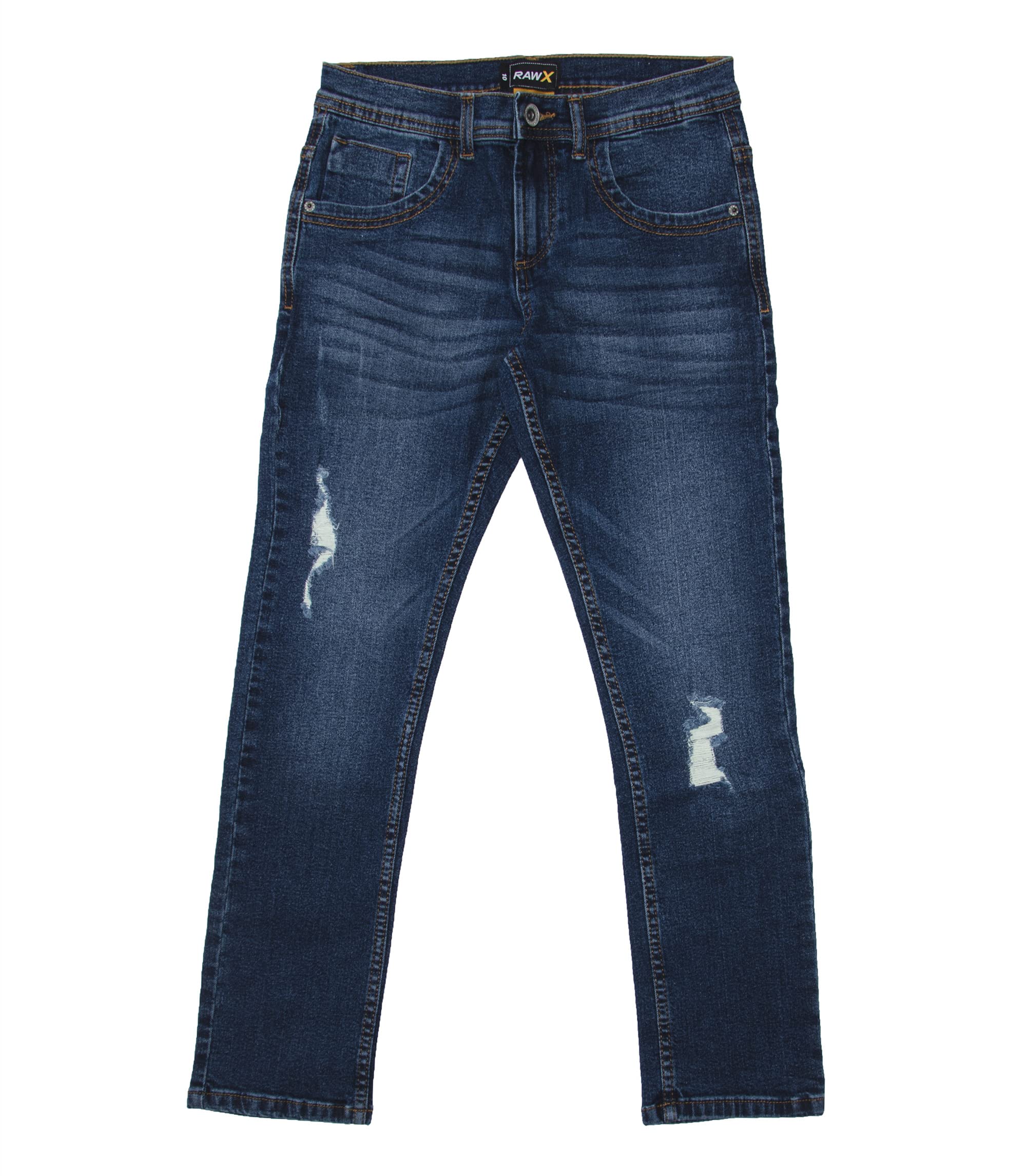 X Ray Slim Fit Stretch Jeans, Fashion Rips Destroyed Distressed Denim Pants for Boys Bambino