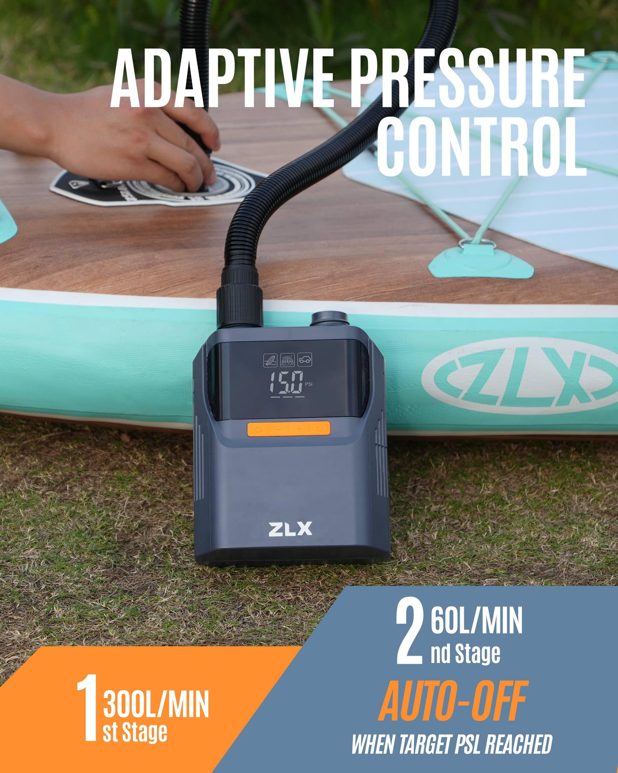 ZLX SUP Bomba eléctrica, 50PSI Electric SUP Air Pump, Alta Presión Doble Nivel Paddle Board Accesorios para Tabla de Paddle Stand Up Inflable