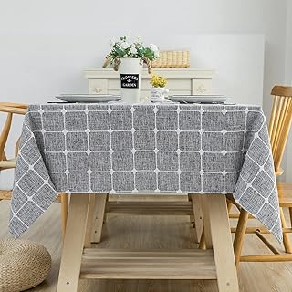 Sponsored Ad - Lipo Linen Grey Rectangle Tablecloth Embroidered Lattice Table Cloth Wrinkle Free Anti-Fading Tablecloths O...