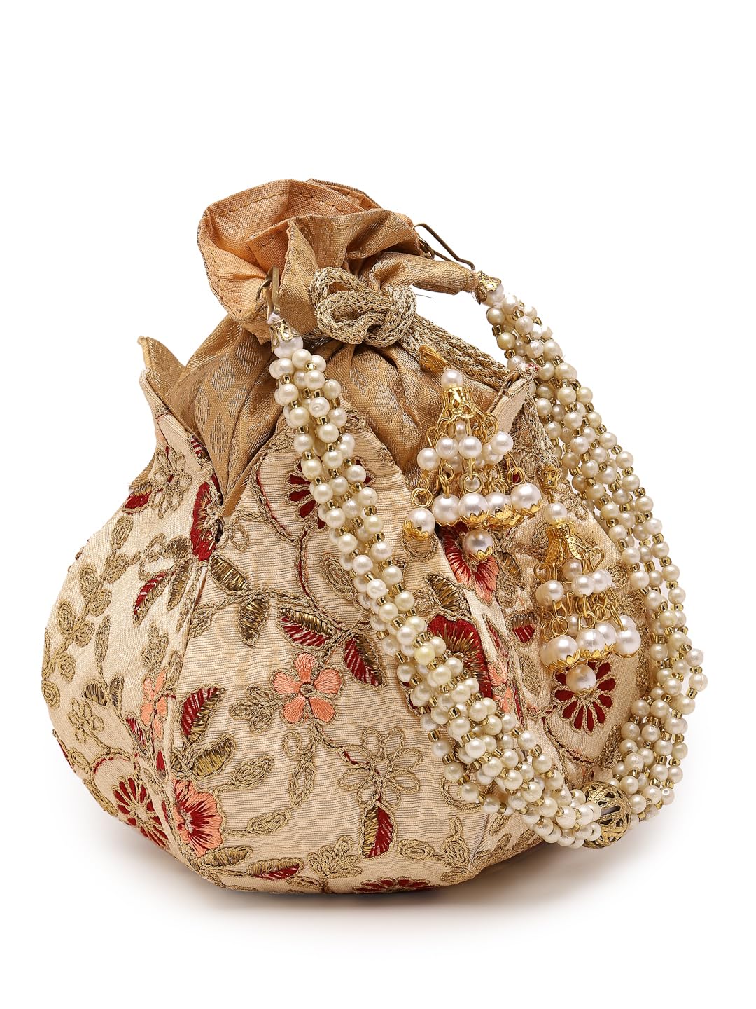 Lotus Floral Embellished Faux Silk Potli-image-46