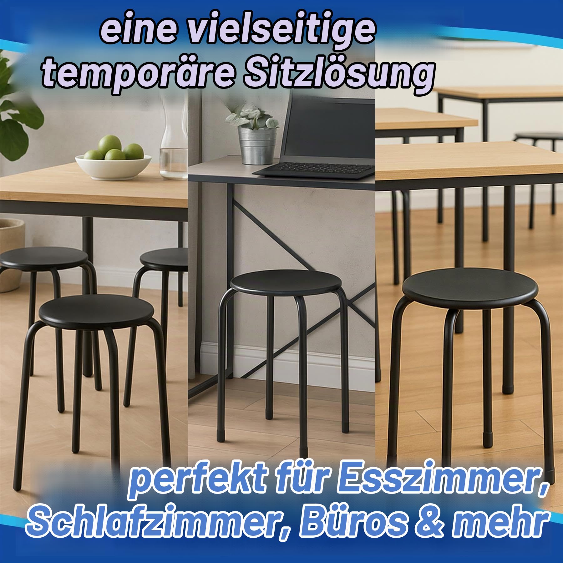 Harbour Housewares Stapelhocker aus Metall - Mattweiß - 6X Erwachsene Klein Stapelbar Küche Essen Frühstück Schlafzimmer Eitelkeit Frisiertisch Wohnzimmer Bürostuhl Stühle Sitzgarnitur
