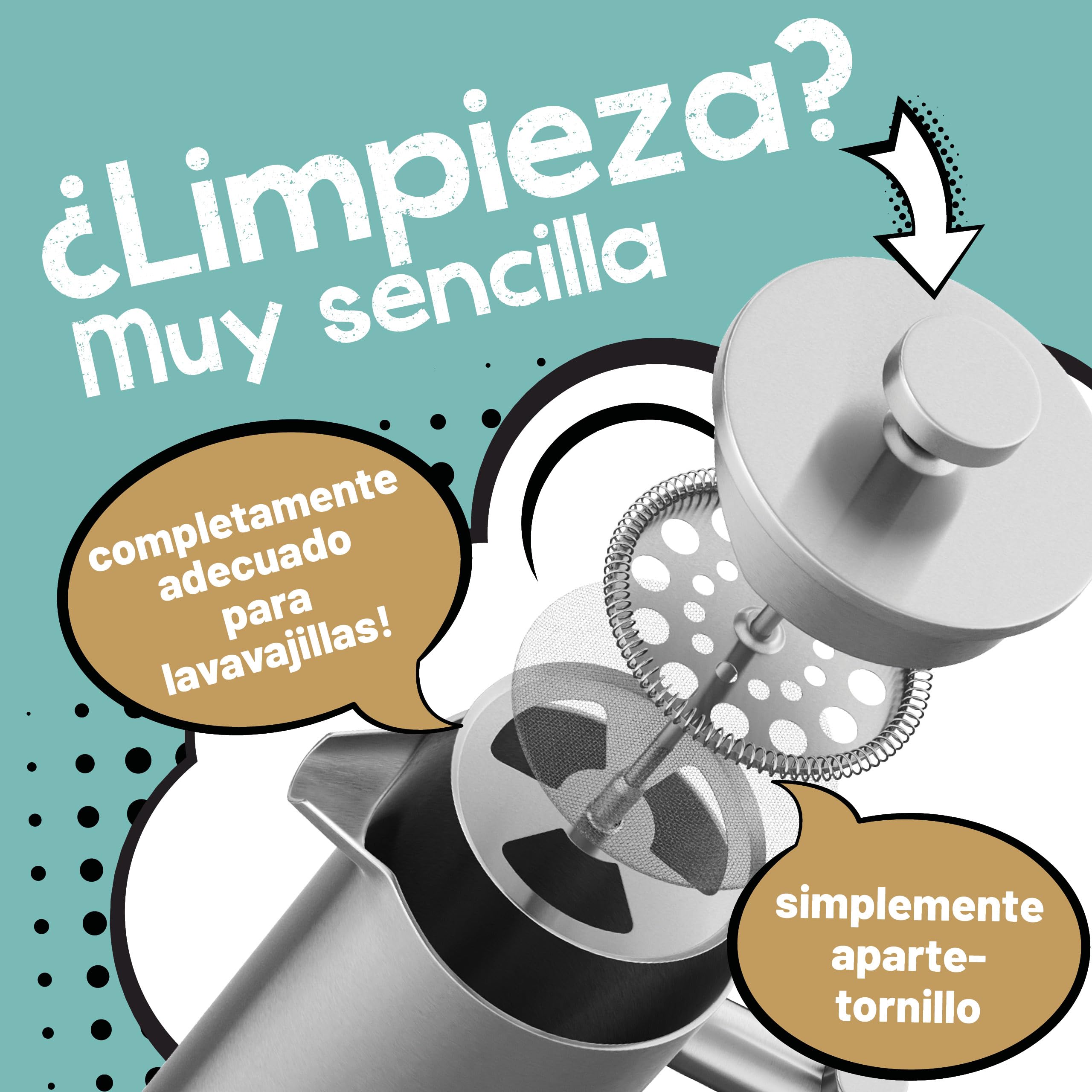 Morgenheld French Press de Acero Inoxidable 1000 ml – cafetera de émbolo 5 tazas con jarra térmica de doble pared – apta para inducción – con escala de medición interior
