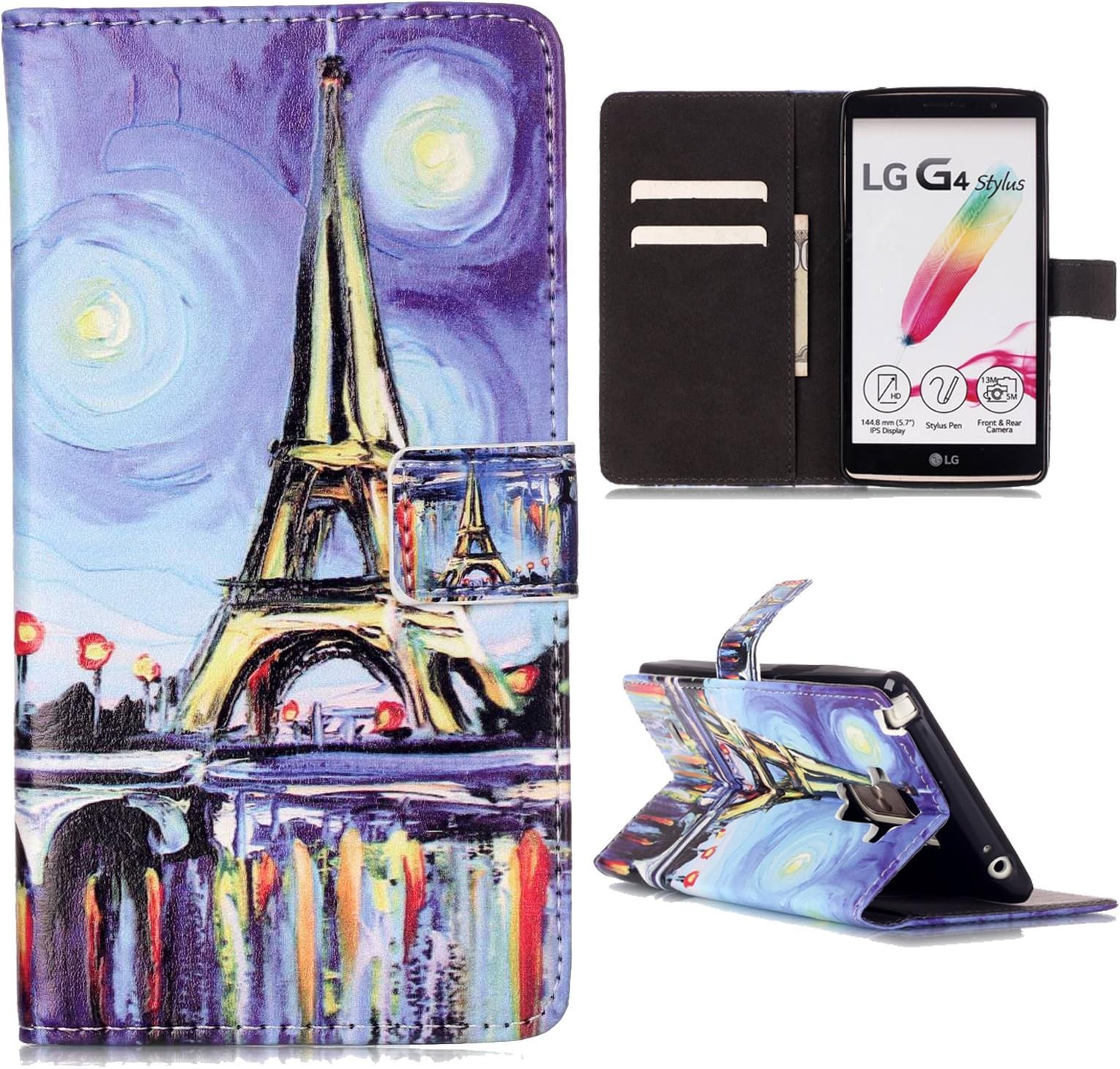 LG G Stylo Case, LS770 Case, LG G4 Stylus Case, Premium Stand Flip PU Leather Wallet Pockets Phone Cover Case For LG G Stylo LS770 G4 Stylus (Painting Tower)
