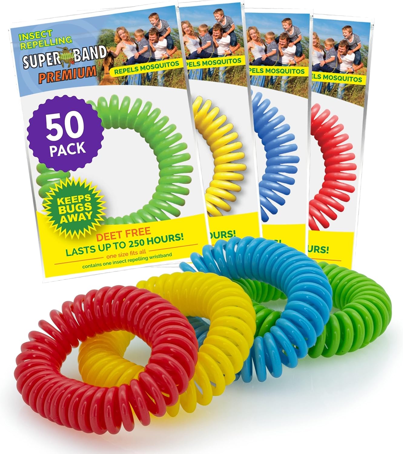 Superband Mosquito Repellent Bracelets 50 Pack DEET-Free Neon