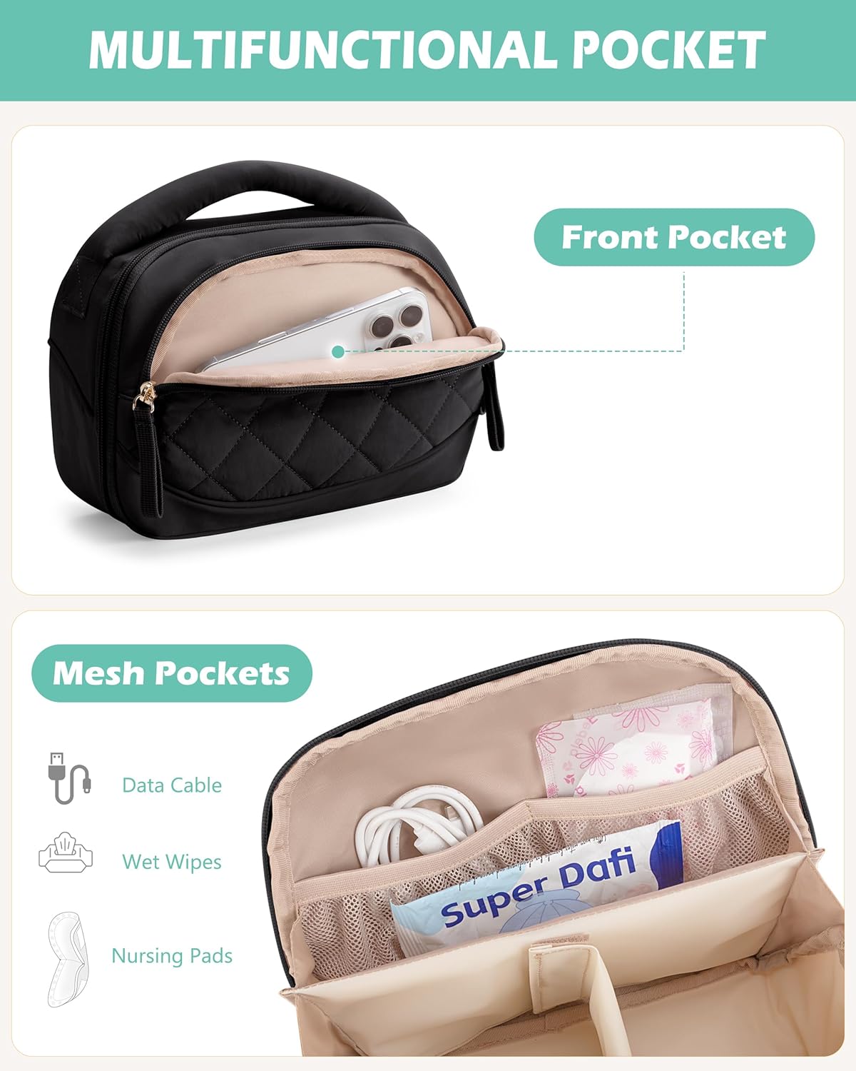 Wearable Breast Pump Bag Compatible with Momcozy, Medela and Eufy Pumps, Portable Pumping Bag with Handle for Work, Travel, and Family Use, Black - Image 3