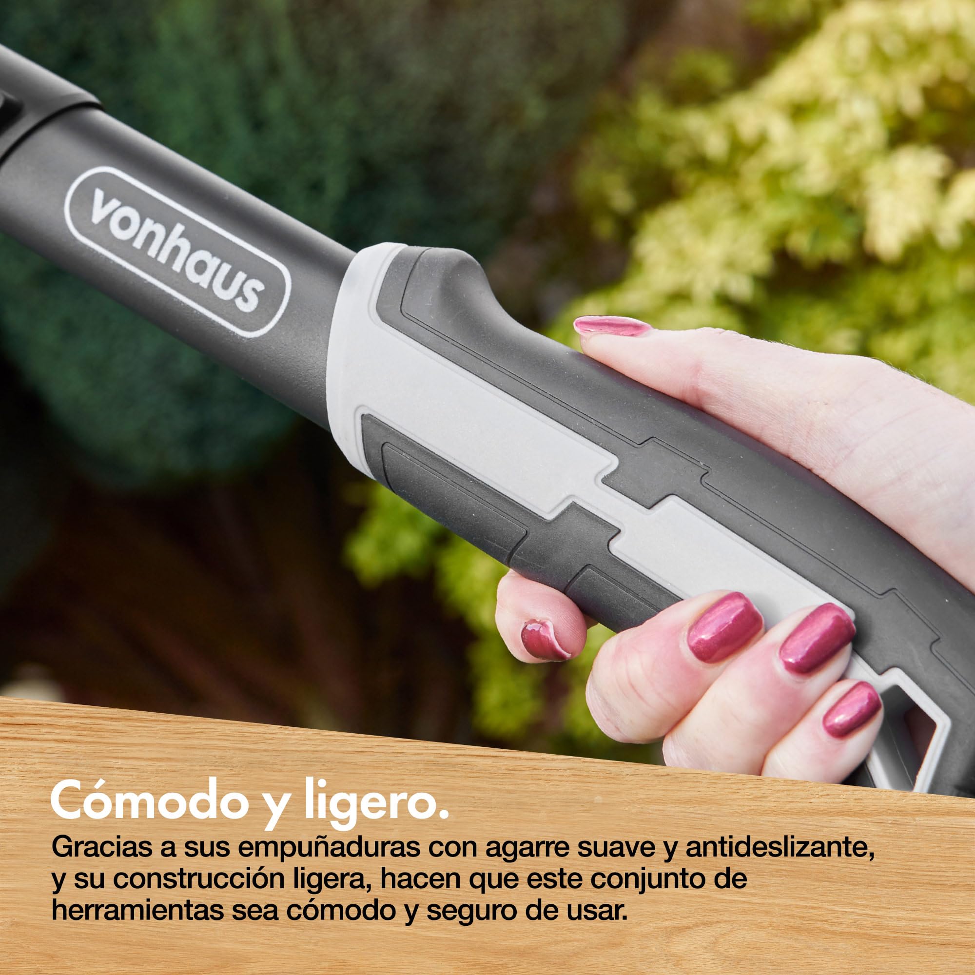 VonHaus Set de Tijeras de Podar, 3 Piezas - Tijeras Cortasetos - Cizalla de Poda con Mango Telescópico Extensible - Suave Empuñadura - Ligeras
