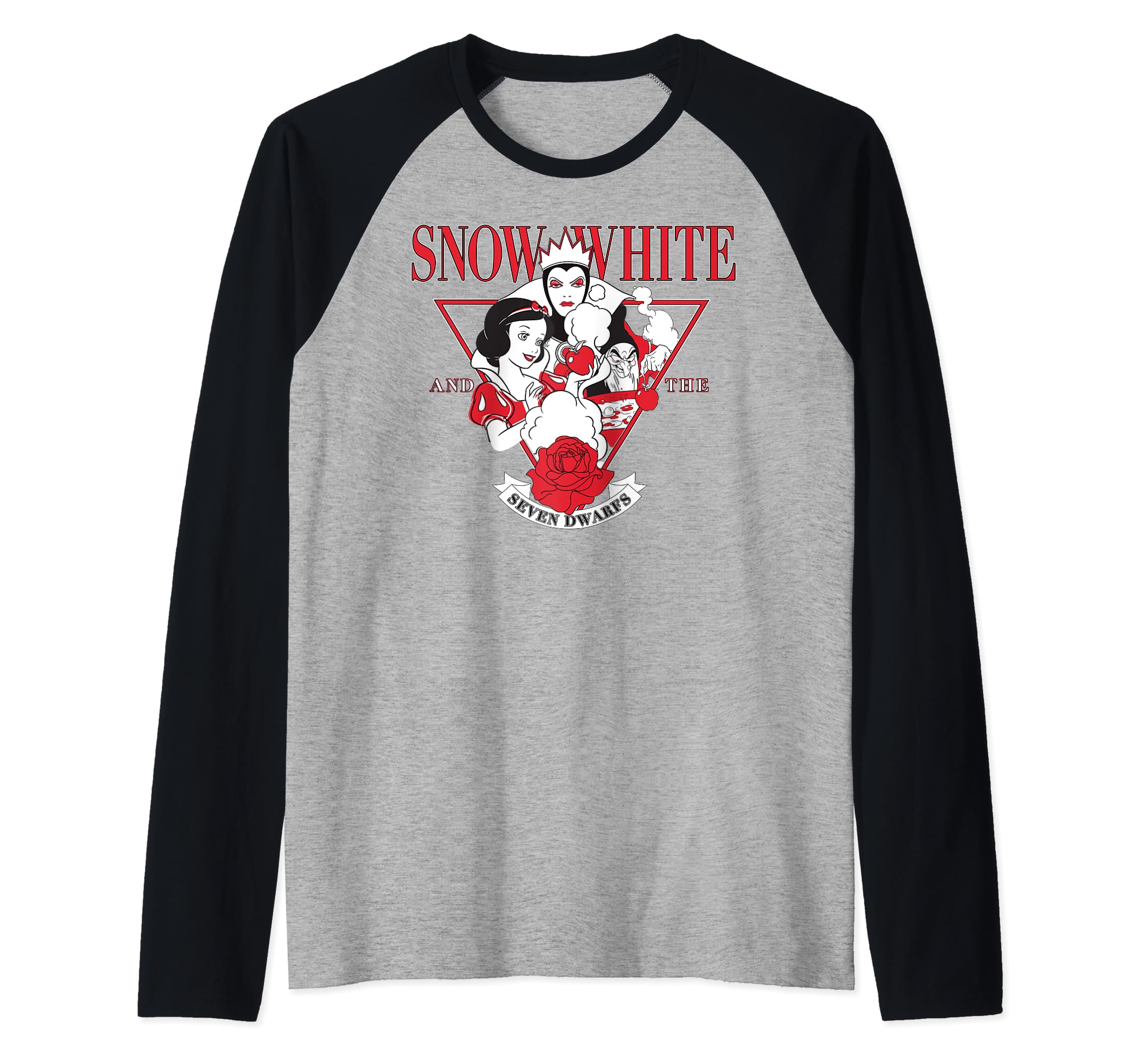 Disney Snow White Evil Queen Edgy Rose Raglan Baseball Tee, Black