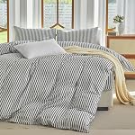 Striped Duvet Cover Set King Size 3 Piece 100% Washed Cotton Linen Feel Natural Wrinkled Bedding Comfy Breathable (King, Classic Stripe-Dark Grey/White)