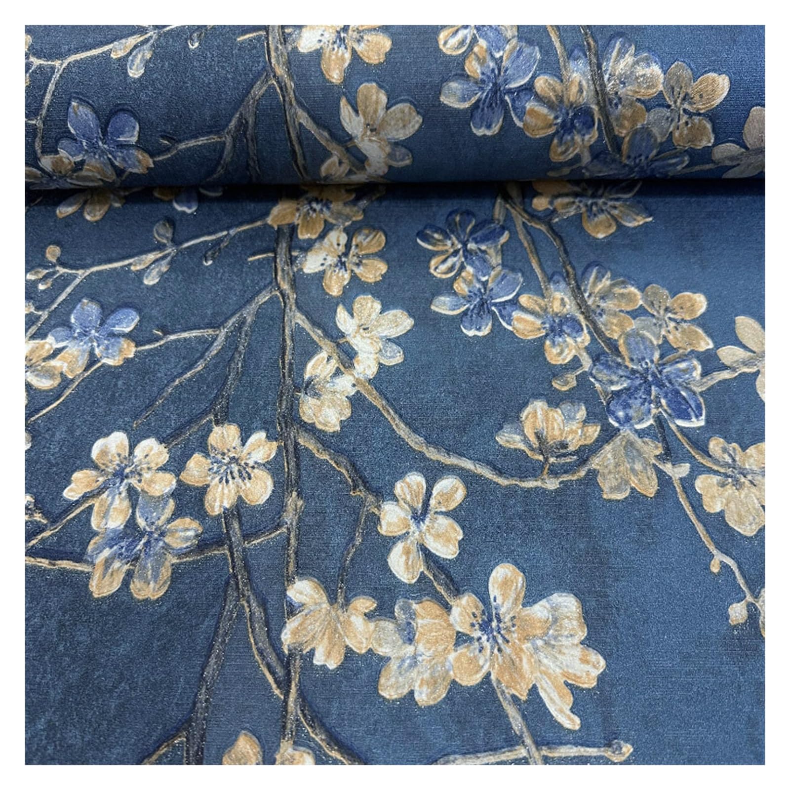 Wwpmnqd Color01 Wallpaper Blue Retro Plum Blossom Wallpaper Tv Background Wall Living Room Non-Self-Adhesive For Living Room