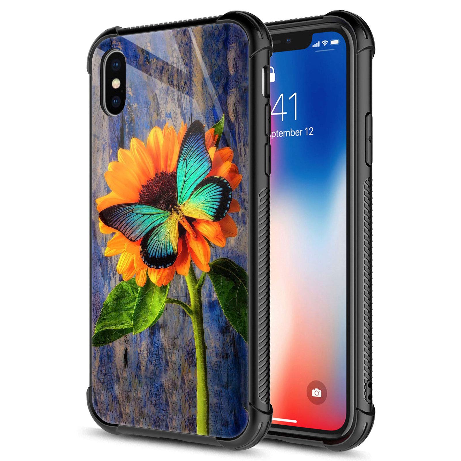 CARLOCA Compatible with iPhone Xs MAX Case,Sunflower Color Butterfly iPhone Xs MAX Cases for Girls Boys,Graphic Design Shockproof Anti-Scratch Drop