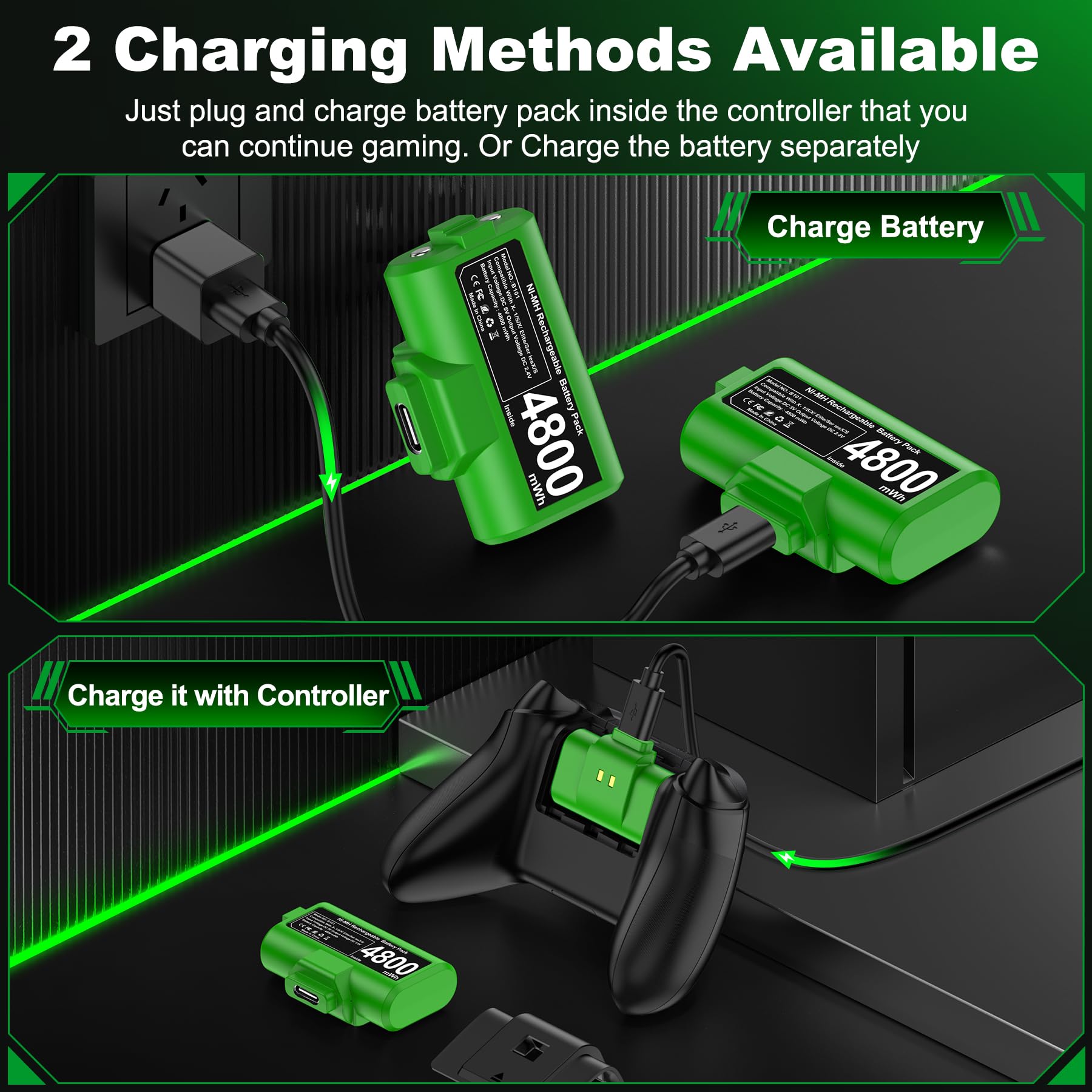 2x4800 mWh Batteria per Controller Xbox