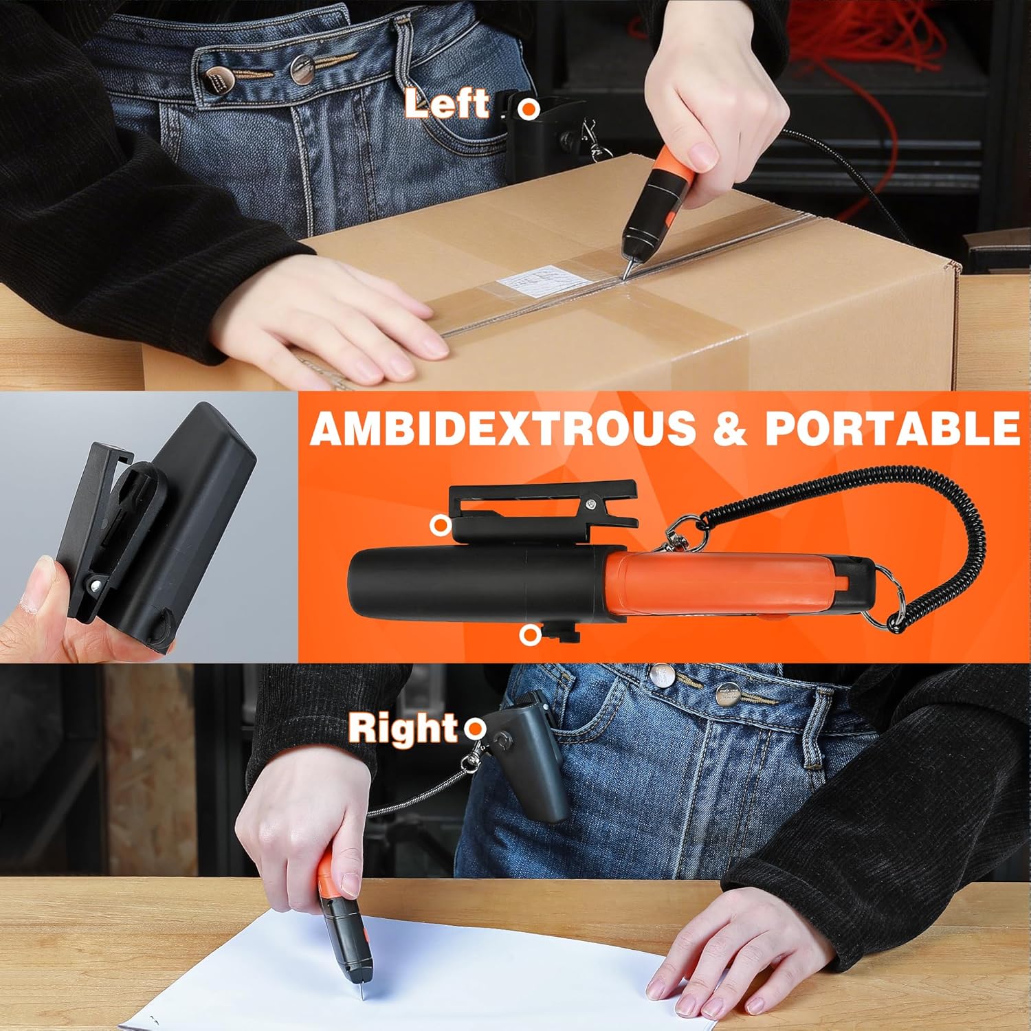 ValueMax 2-Pack Box Cutter Knife, Cardboard Cutter with Self-Retracting 3-Position Locking Blade, Safety Sheath, Lanyard, Extra 18 Blades Included, Blade Storage Design