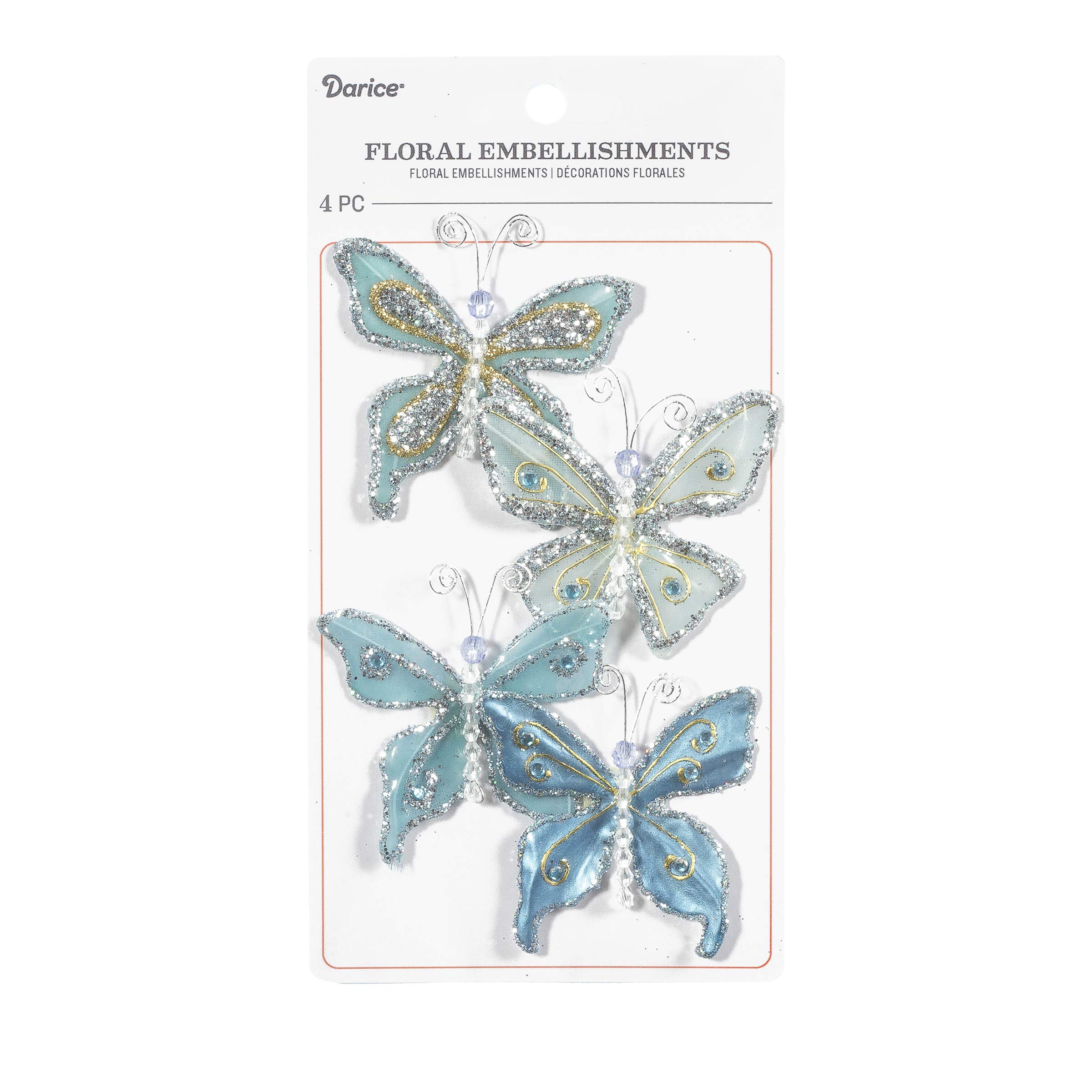Papillon bleu glacé Darice lot de 4 décorations 5,7 cm pour loisirs créatifs