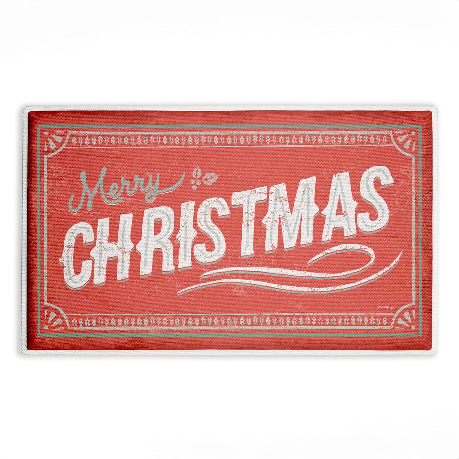 Red Vintage Merry Christmas Plush Bathroom Mat & Bath Rug, Soft Quick-Dry Non-Slip Bathroom Rug with Recycled Foam Cushion, Holiday Christmas Seasonal Design by Chad Barrett, 18"x30"