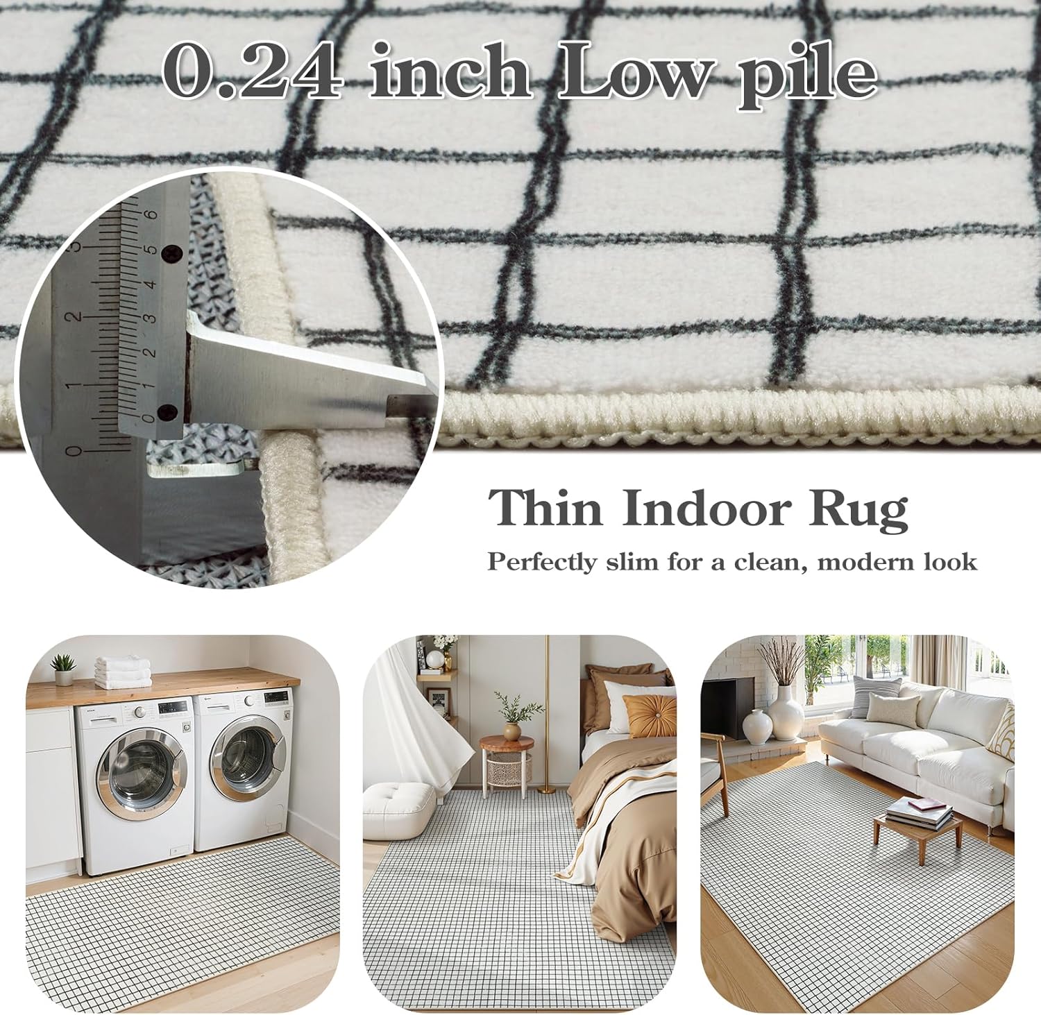 STARUIA Washable Plaid Area Rugs 5x7, Black and White Checkered Rugs for Living Room Non Slip Modern Neutral Geometric Bedroom Rug, Low Pile Soft Grid Carpet for Dining Room Nursery Home Office