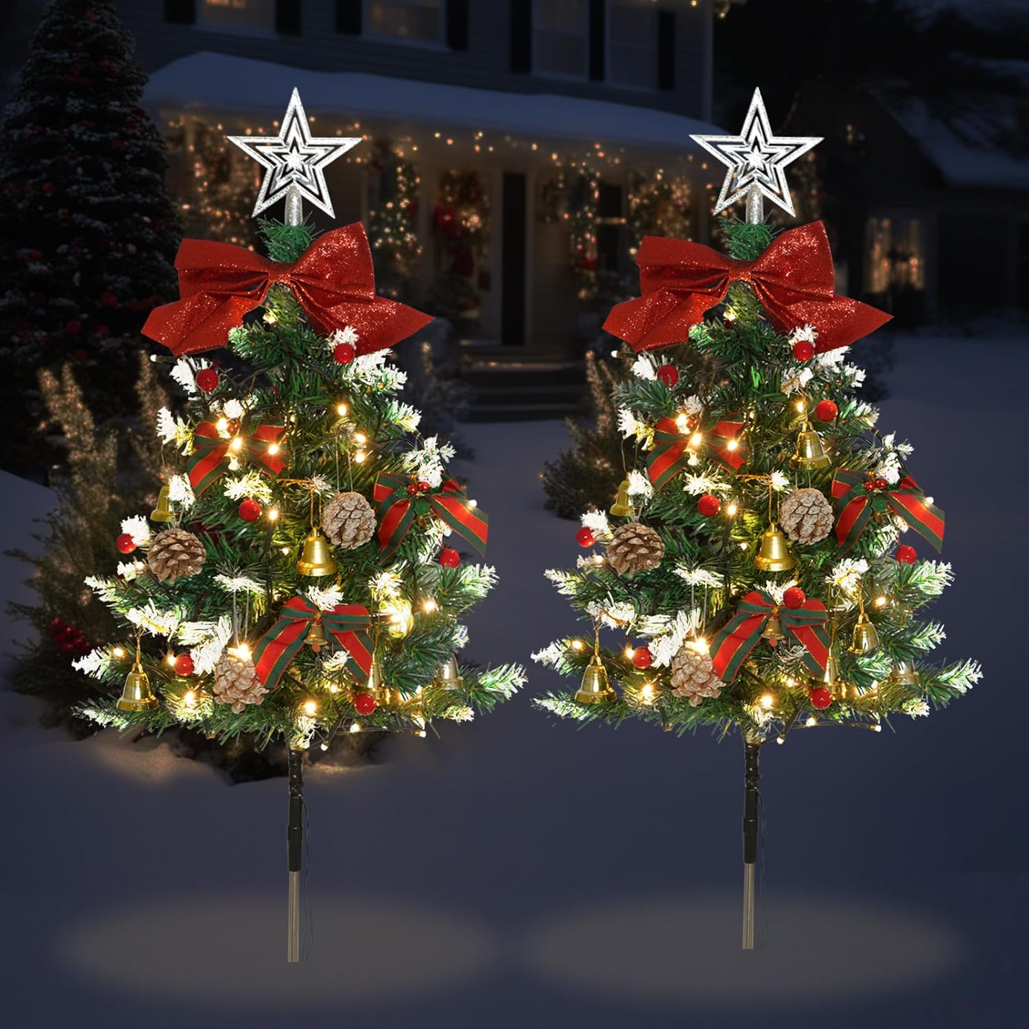 TAILERRI 2 Pack Solar Christmas Tree Pathway Lights, Mini Xmas Tree