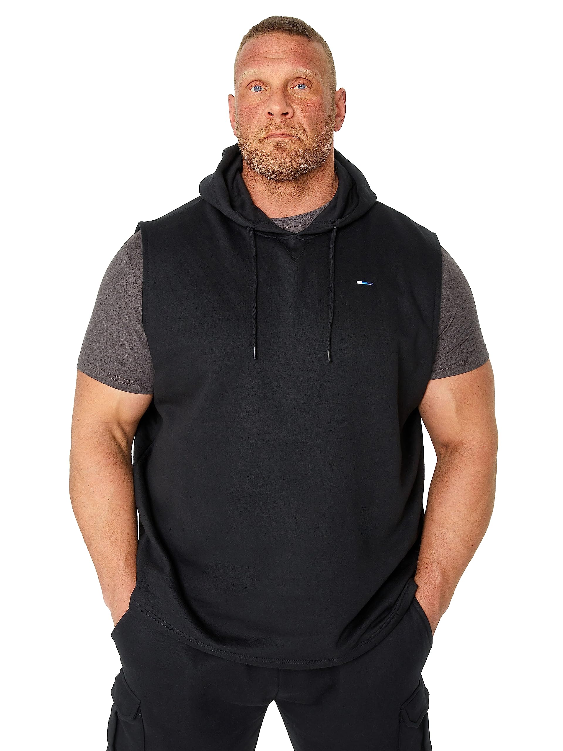 BadRhino Men's Black Cotton Sleeveless Hoodie - 1XL