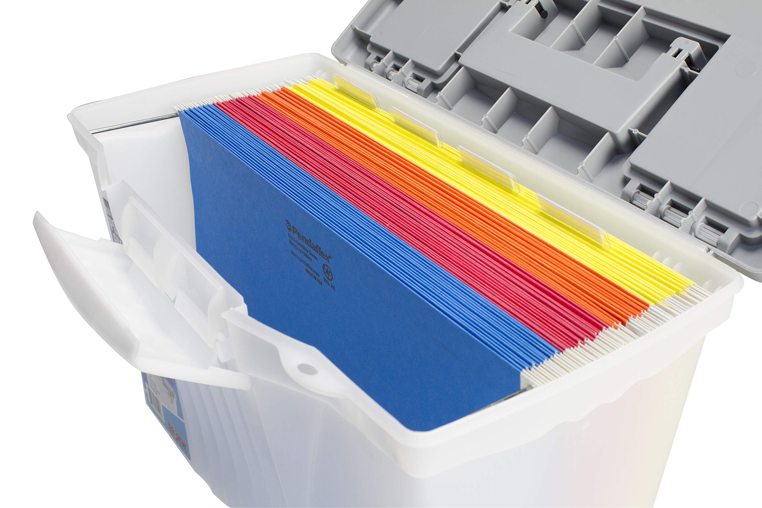 Storex Caja de archivos portátil con tapa organizadora, 17.13 x 9.63 x 11 pulgadas, esmerilado/plateado (61511A01C)