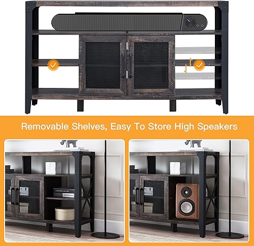 Miniatura 4 de OKD Soporte de TV industrial para televisores de 65 y 70 pulgadas, centro de entretenimiento Highboy de 33 pulgadas de alto con amplio espacio de