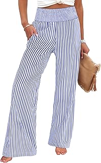 Womens Palazzo Pants, Striped & Gingham, Lounge & Casual, Cute Pajama Pants, Wide Leg, High Waisted, Pockets