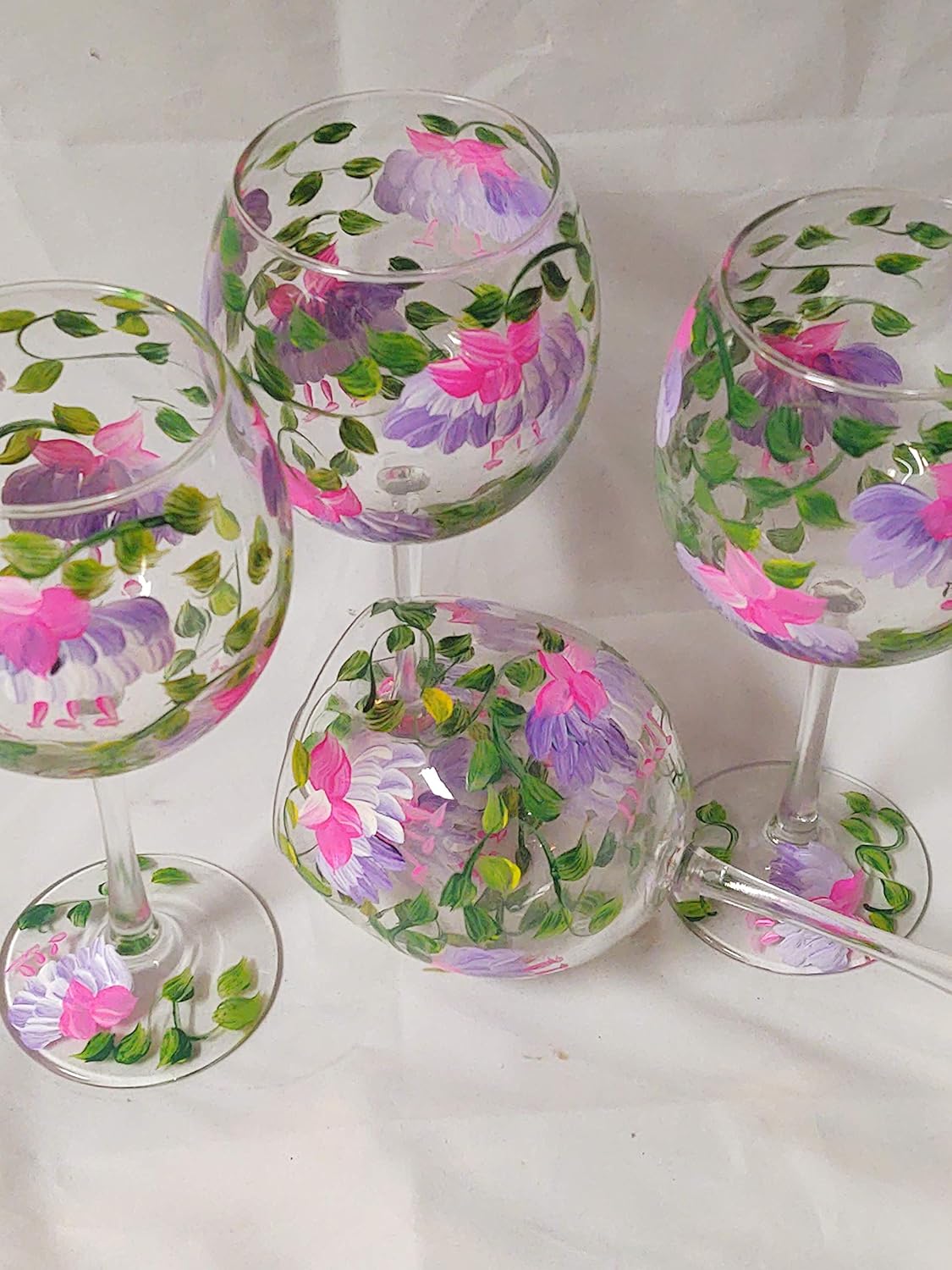 Hand painted pink and purple fuschia goblets. set of 4 20 ounce red wine gobblets. usa