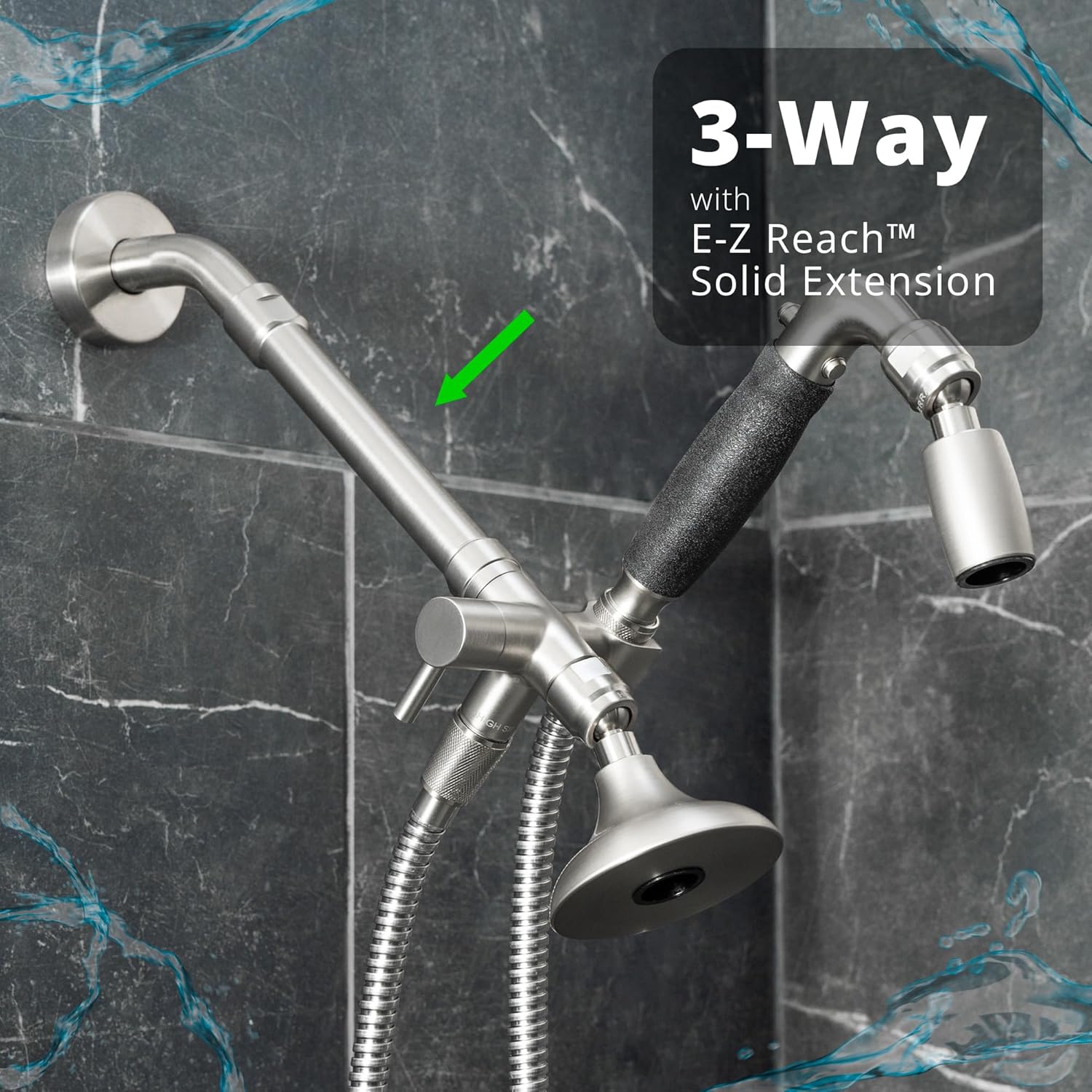 High Sierra® Lead-Free Metal 3-way Combination Shower Kit. Built in Diverter Valve Effortlessly Diverts Flow from the Fixed Shower Head to the Handheld and back - Ultra Low Flow 1.5 GPM - Chrome