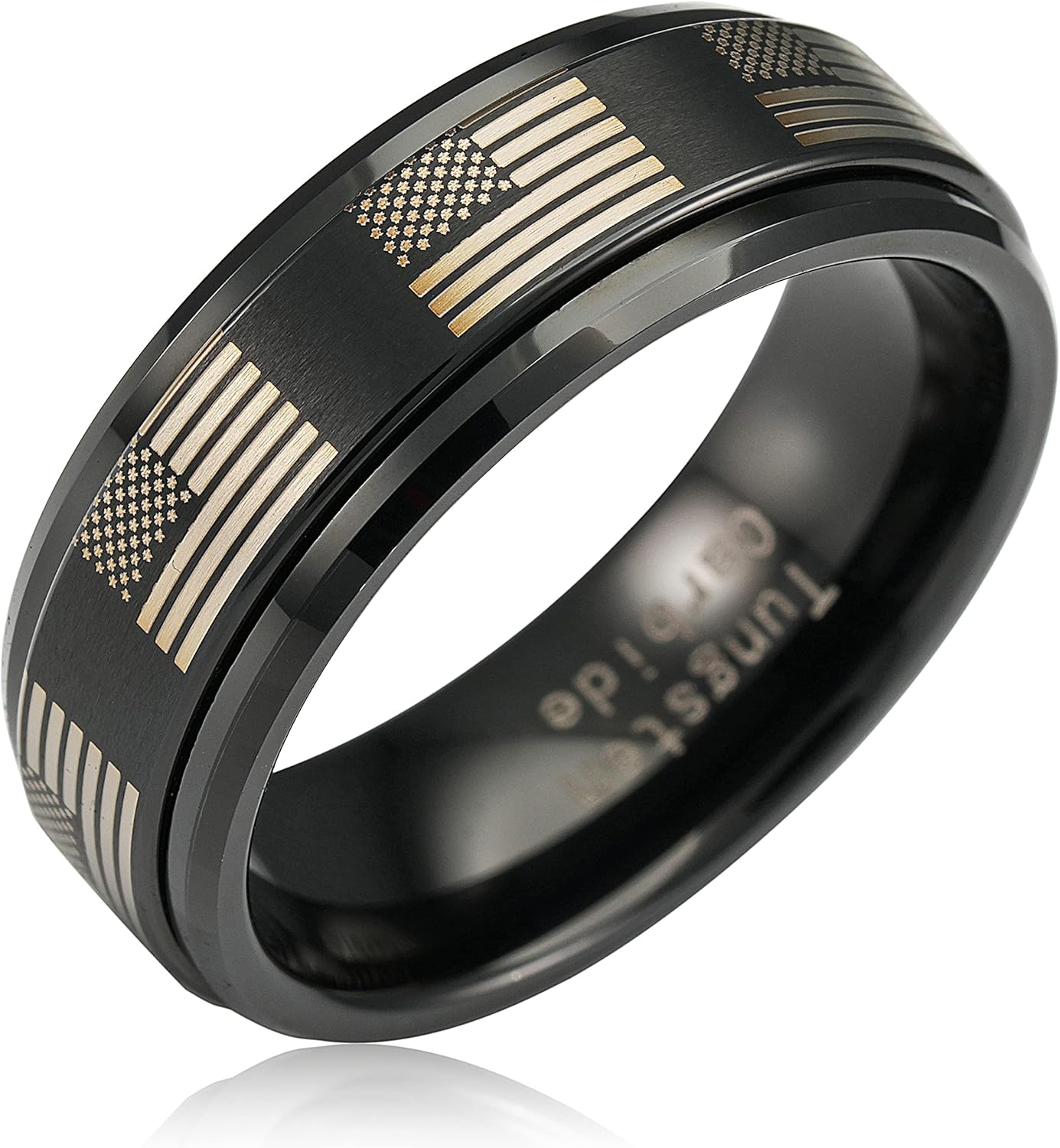 100S JEWELRY Black Tungsten Spinner Rings For Men Women American Flag Air Force Skull Dragon Design Wedding Band Promise Engagement Size 6-16