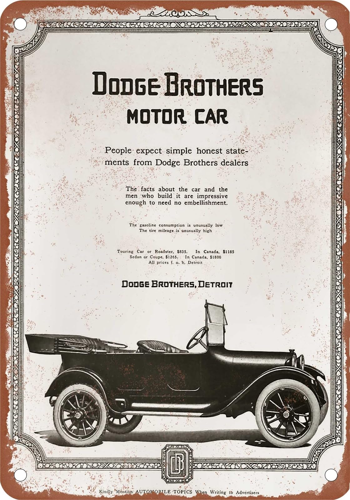 Miaomansenstore Metal Sign - 1915 Dodge Vintage Ad 01 - Old Retro Rusty Look Home Decor