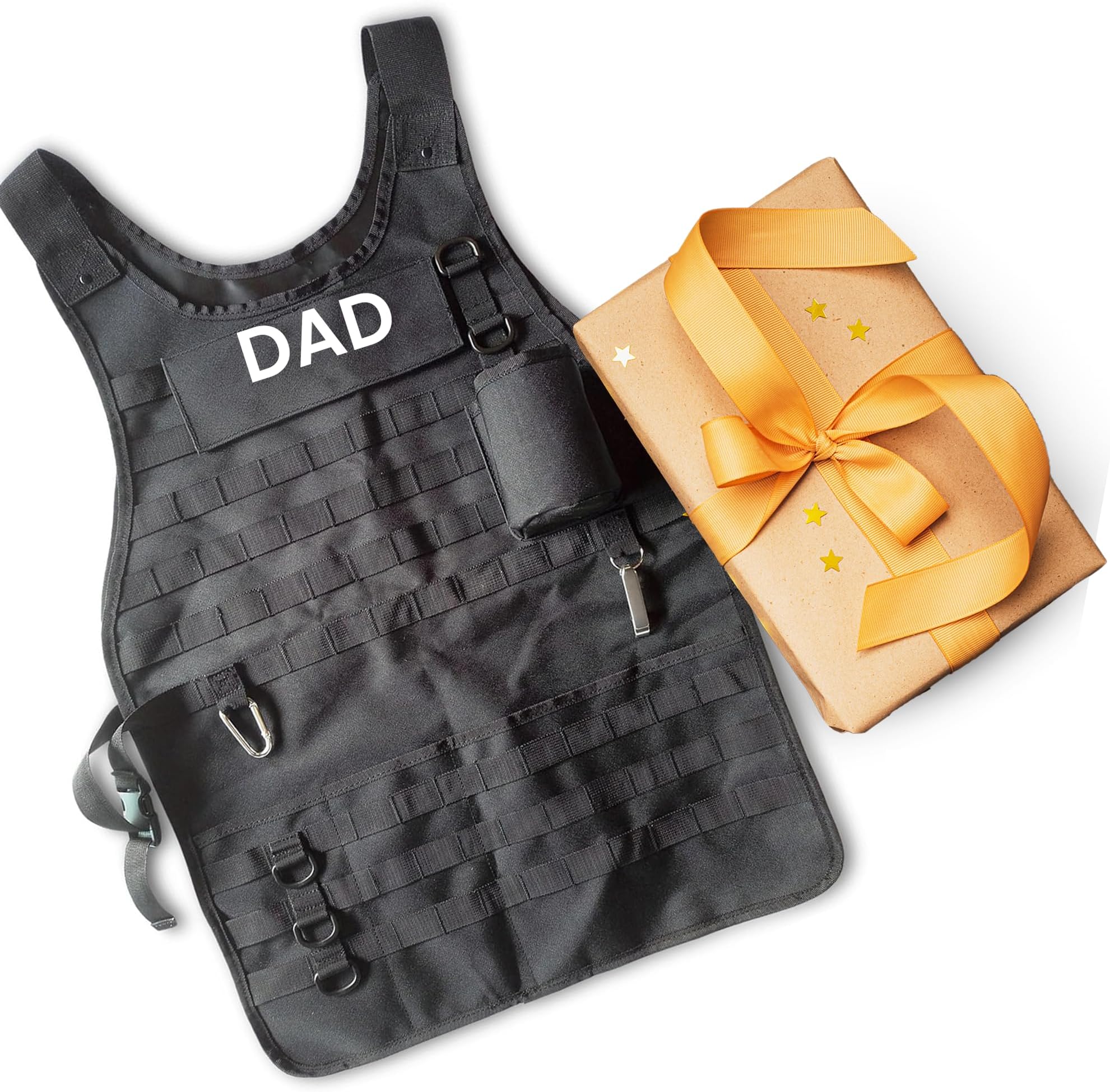 Caliber Gourmet Tactical Molle Apron Outdoor Durable Camping BBQ Adjustable Apron, Bottle Opener, Pockets, Reusable Carabiner