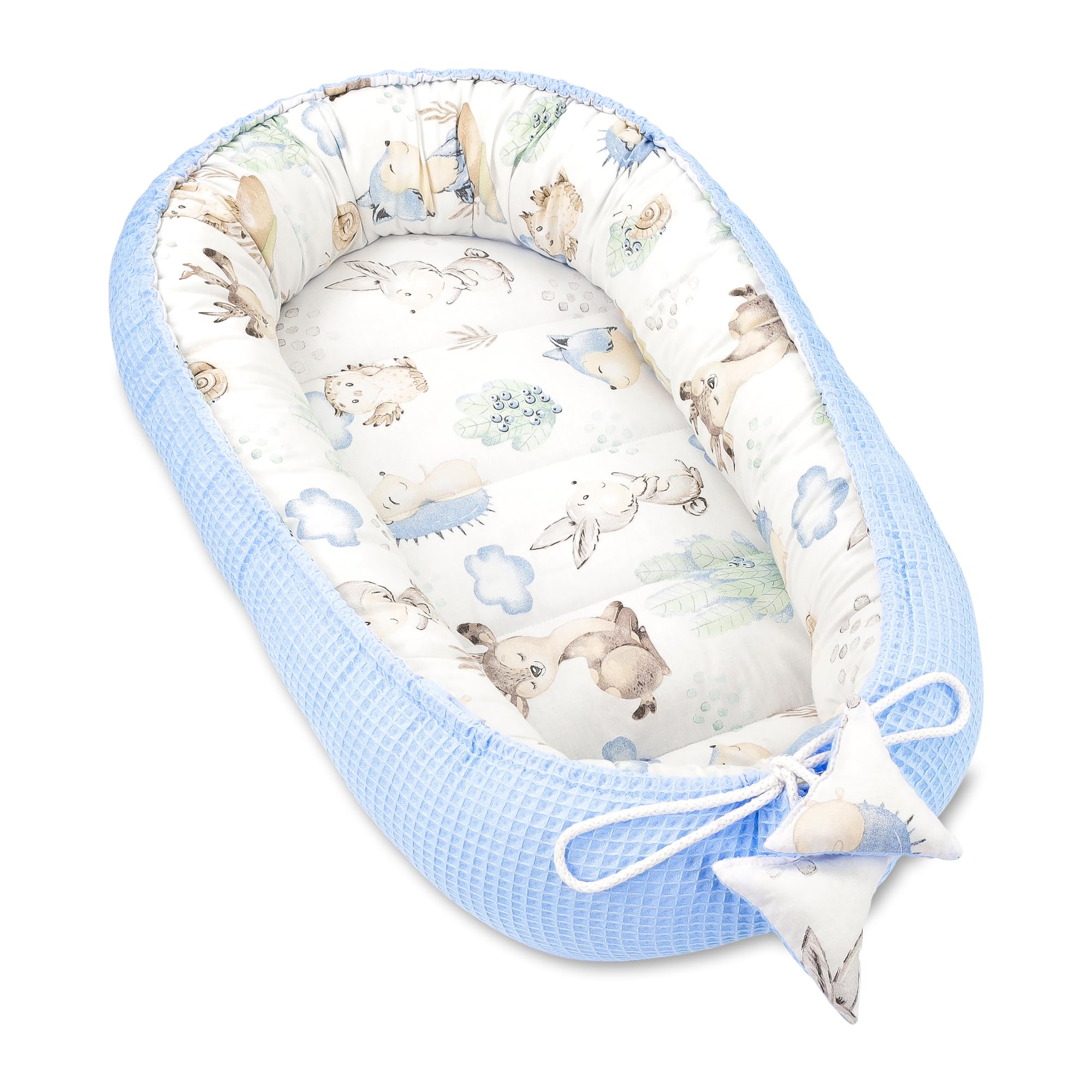 Réducteur De Lit Bébé 90x50 Cm - Cocon En Gaufre De Coton - Nid D'ange Portable Pour Couffin, Poussette, Voyage - Bleu Dinosaure