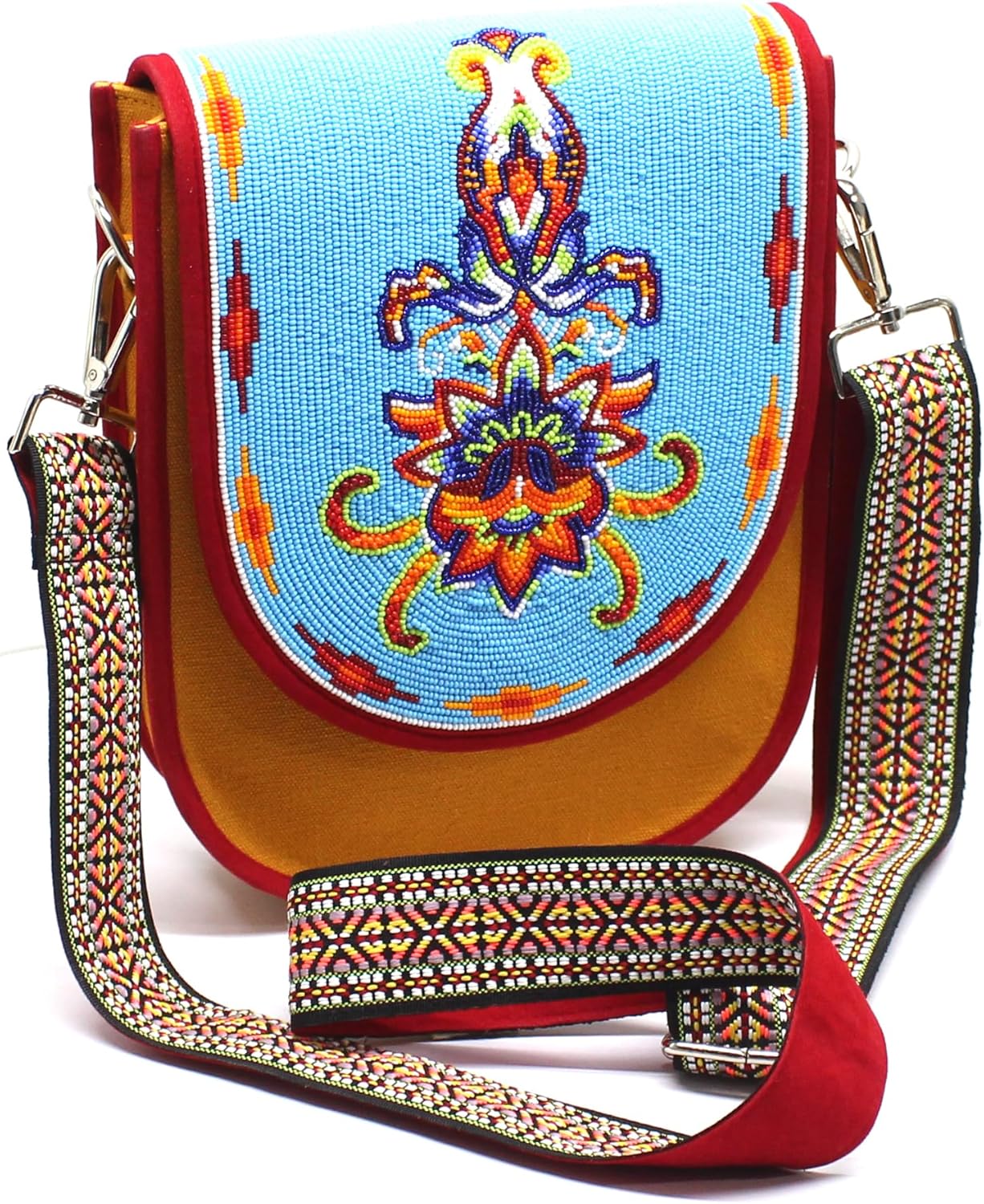 Handmade Beaded Handbag, Native American Style Crossbody bag, Czech Glass Beads Shoulder Bag, Unisex Handbag.