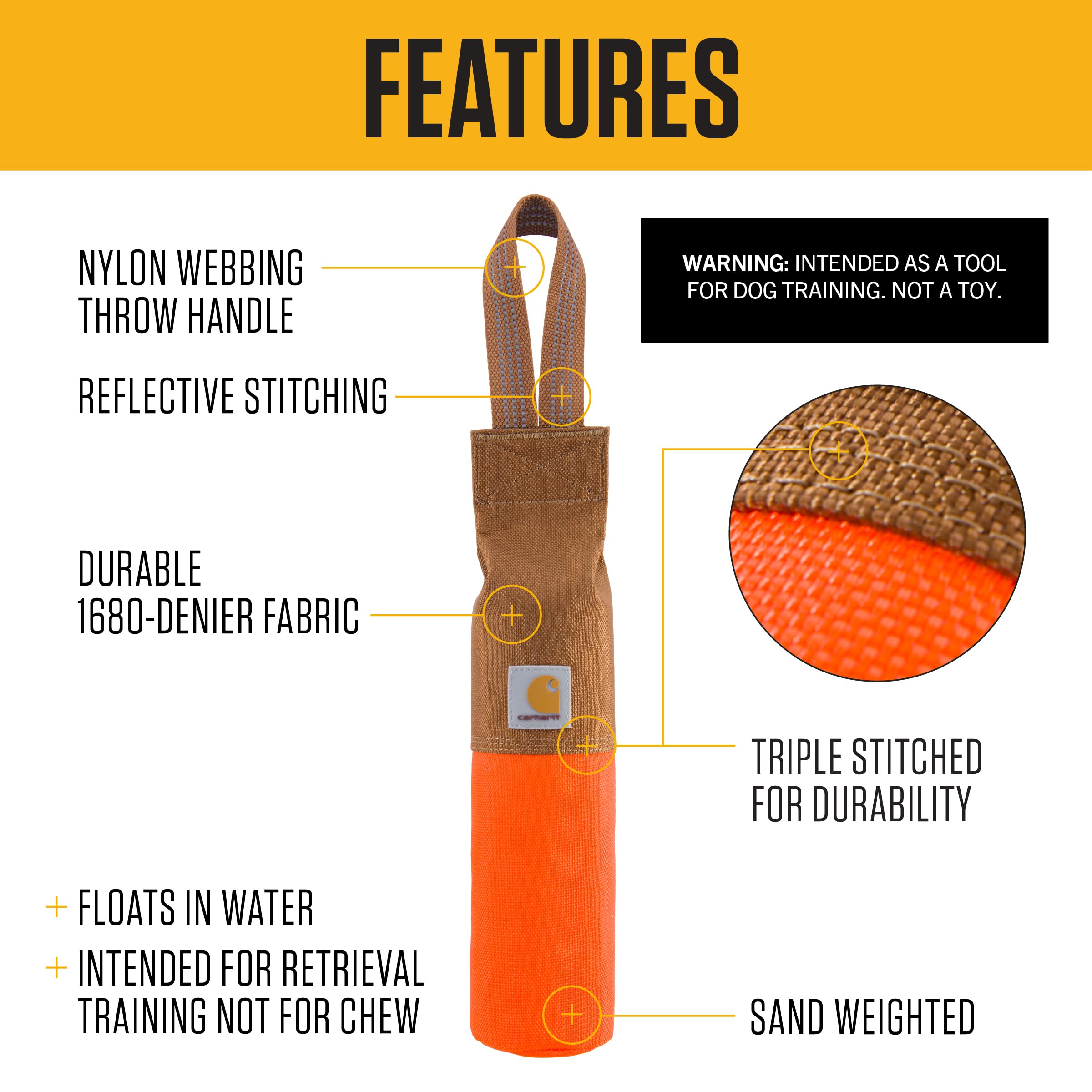 Carhartt Outil de Dressage pour Animal de Compagnie, Jouet à Aller Chercher pour Chien, en Toile de Canard Robuste conçu pour l'entraînement, Orange (Hunter Orange)
