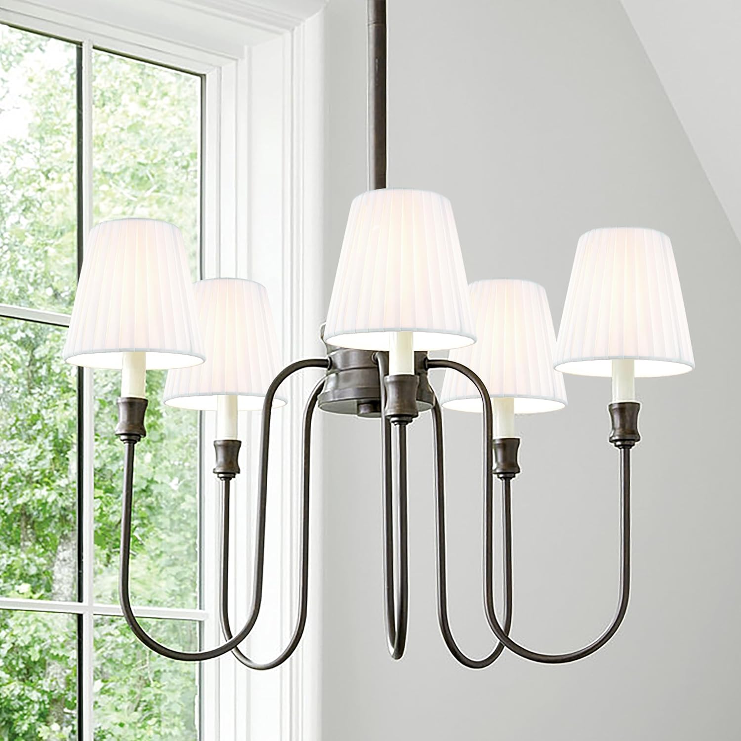 Set of 6 Natural Linen White Clip On Chandelier Lamp Shades For Chandeliers, Wall Lamps, And Other Lighting Fixtures Using E12 Bulbs 4 * 6 * 5 Inch